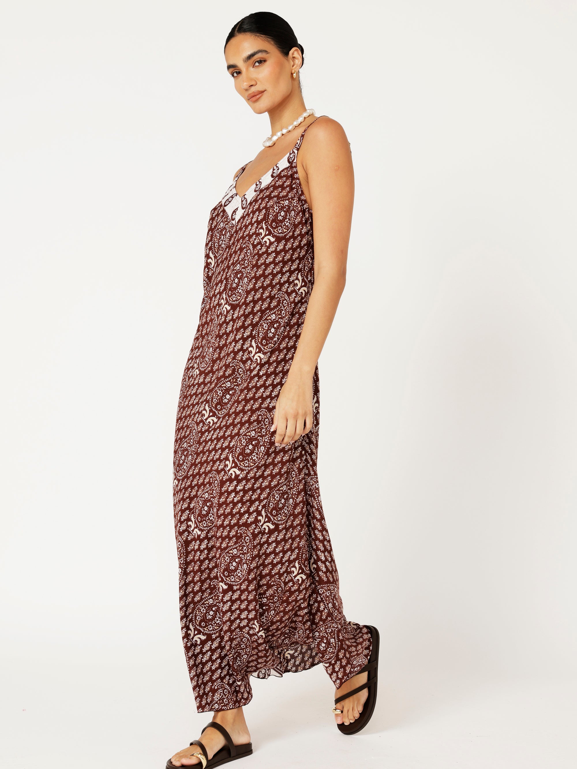 Slip Dress | Bias Cut | Chocolate Block Print - Saffron Road