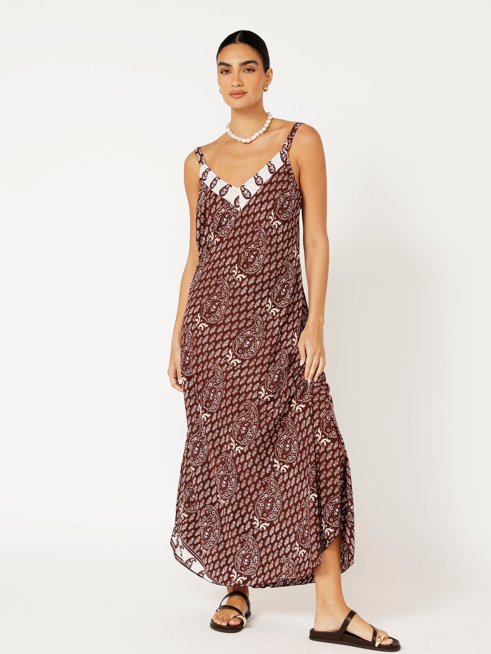 Slip Dress | Bias Cut | Chocolate Block Print - Saffron Road