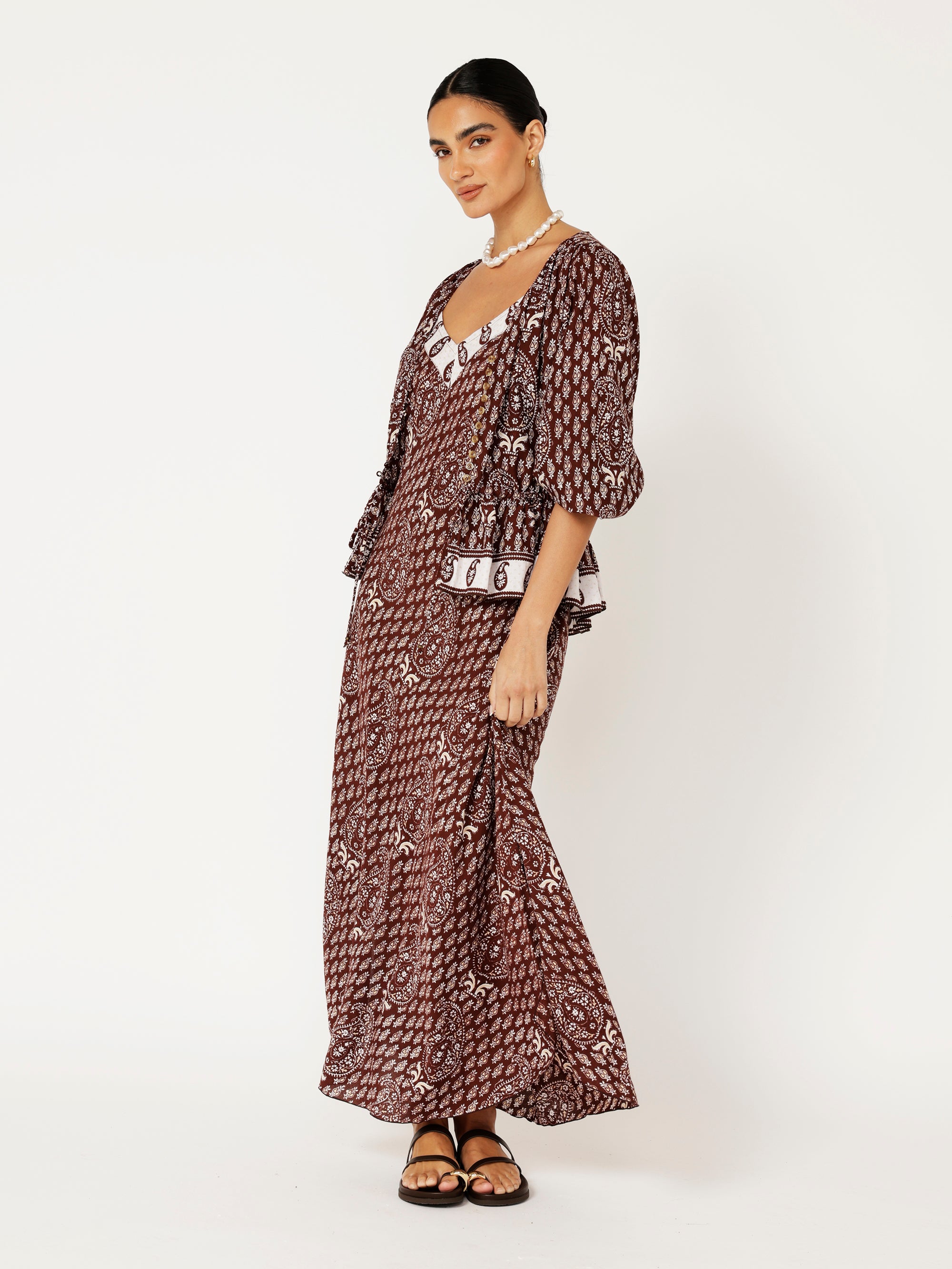 Slip Dress | Bias Cut | Chocolate Block Print - Saffron Road