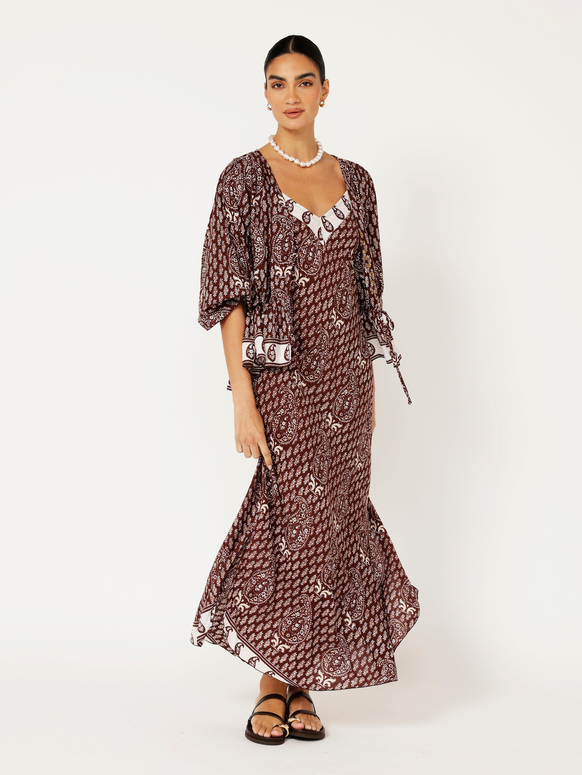 Margot Blouse| Chocolate Block Print - Saffron Road