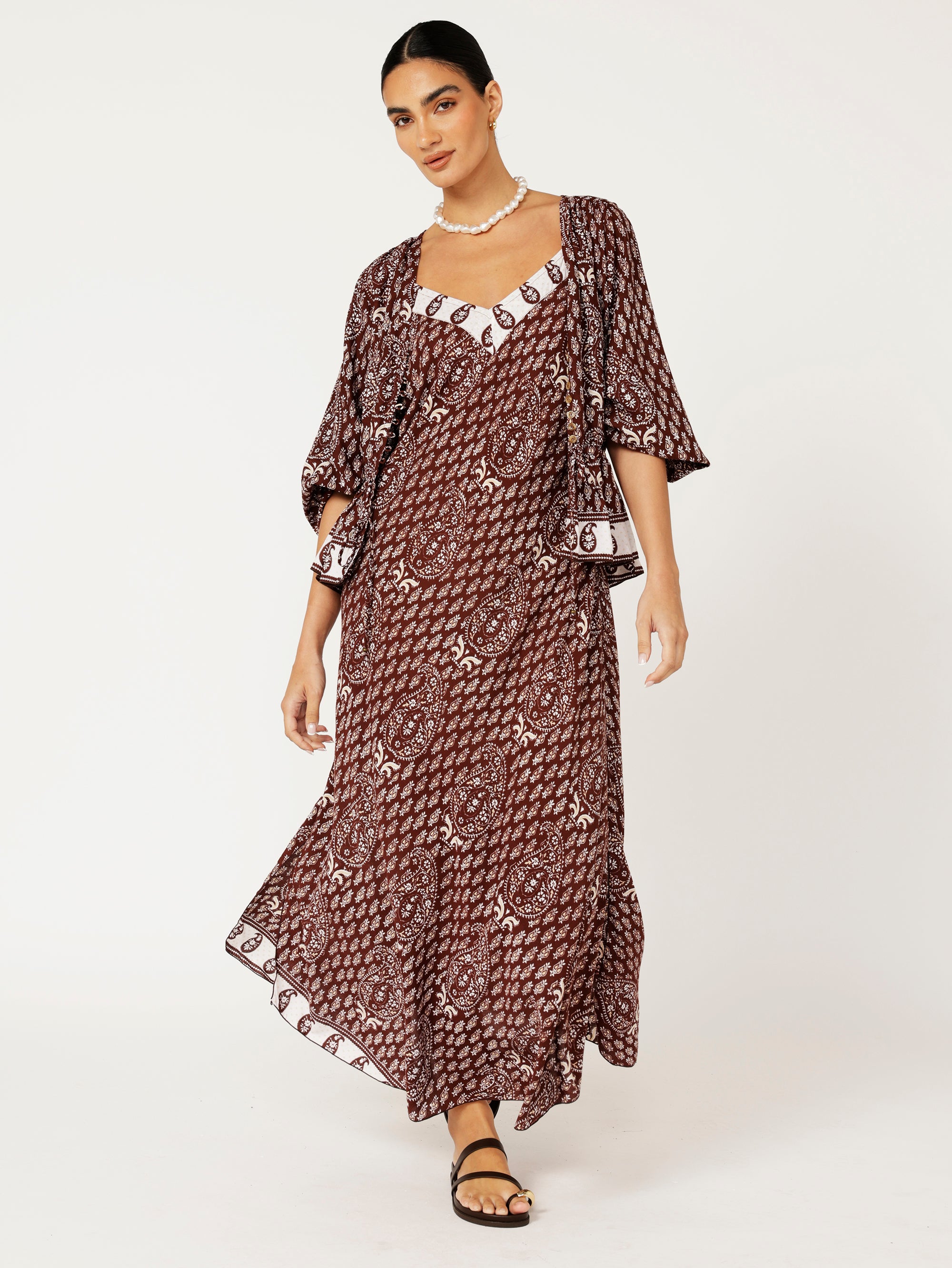 Slip Dress | Bias Cut | Chocolate Block Print - Saffron Road