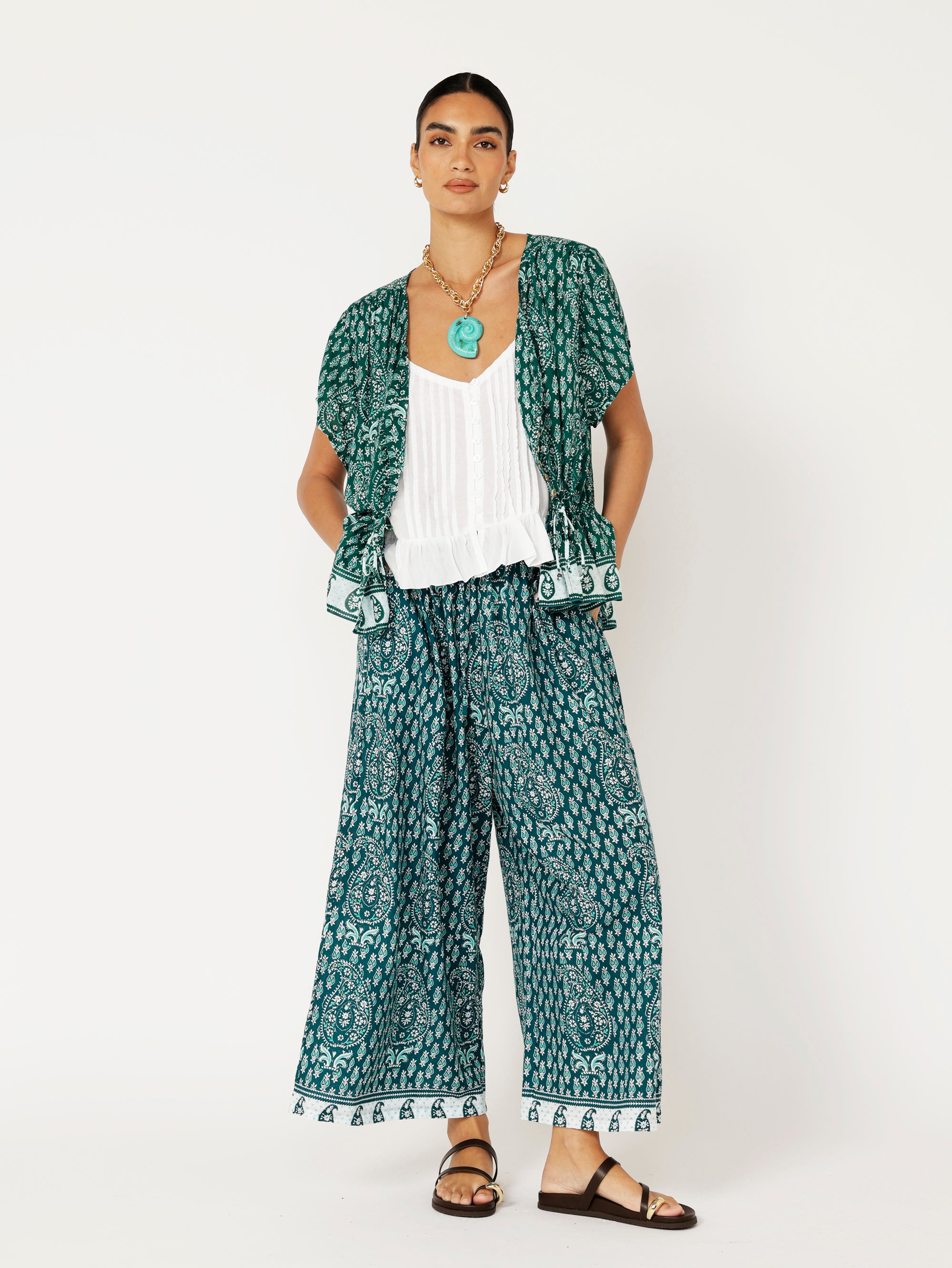 Island Pant | Emerald Block Print