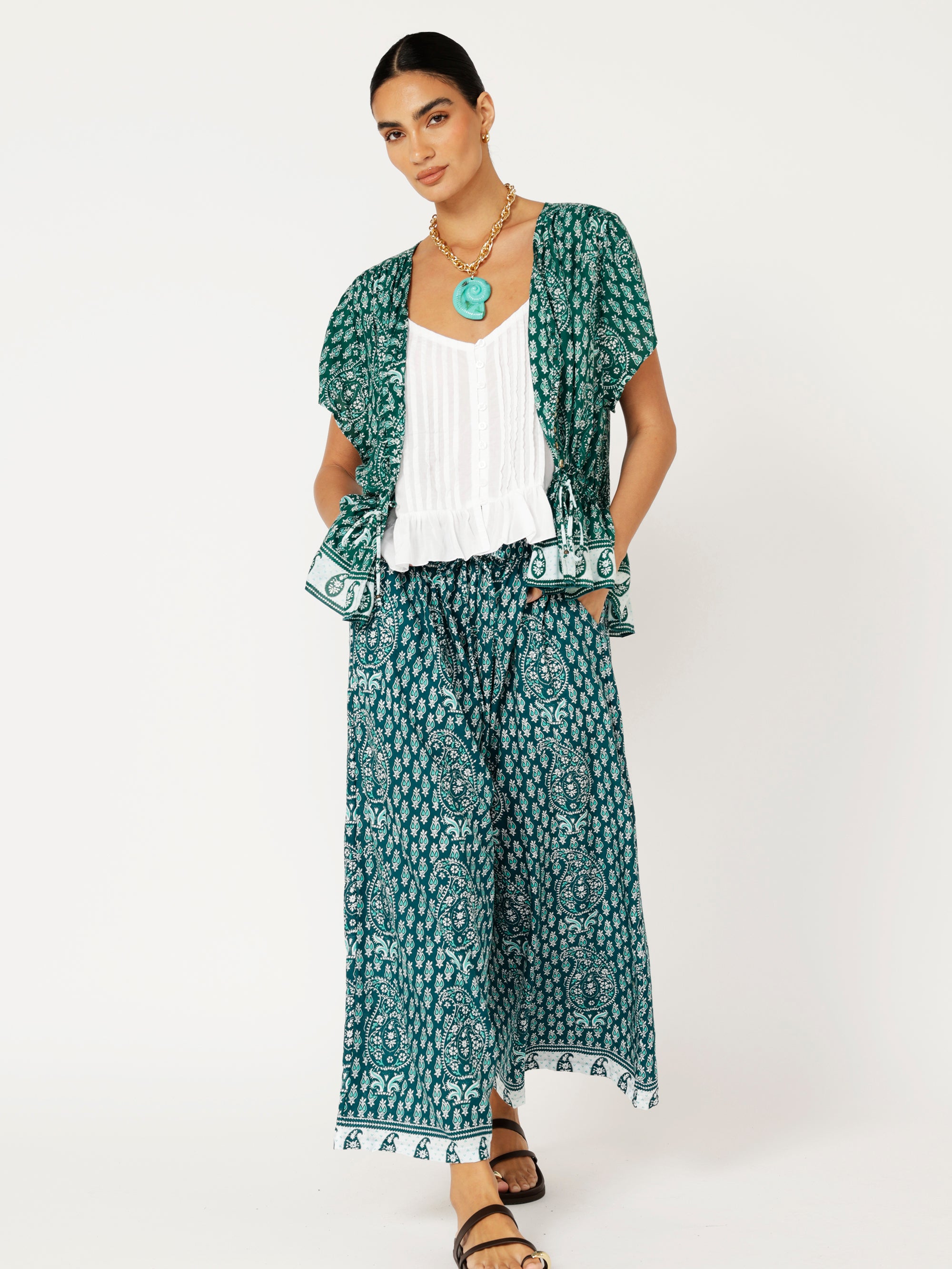 Island Pant | Emerald Block Print
