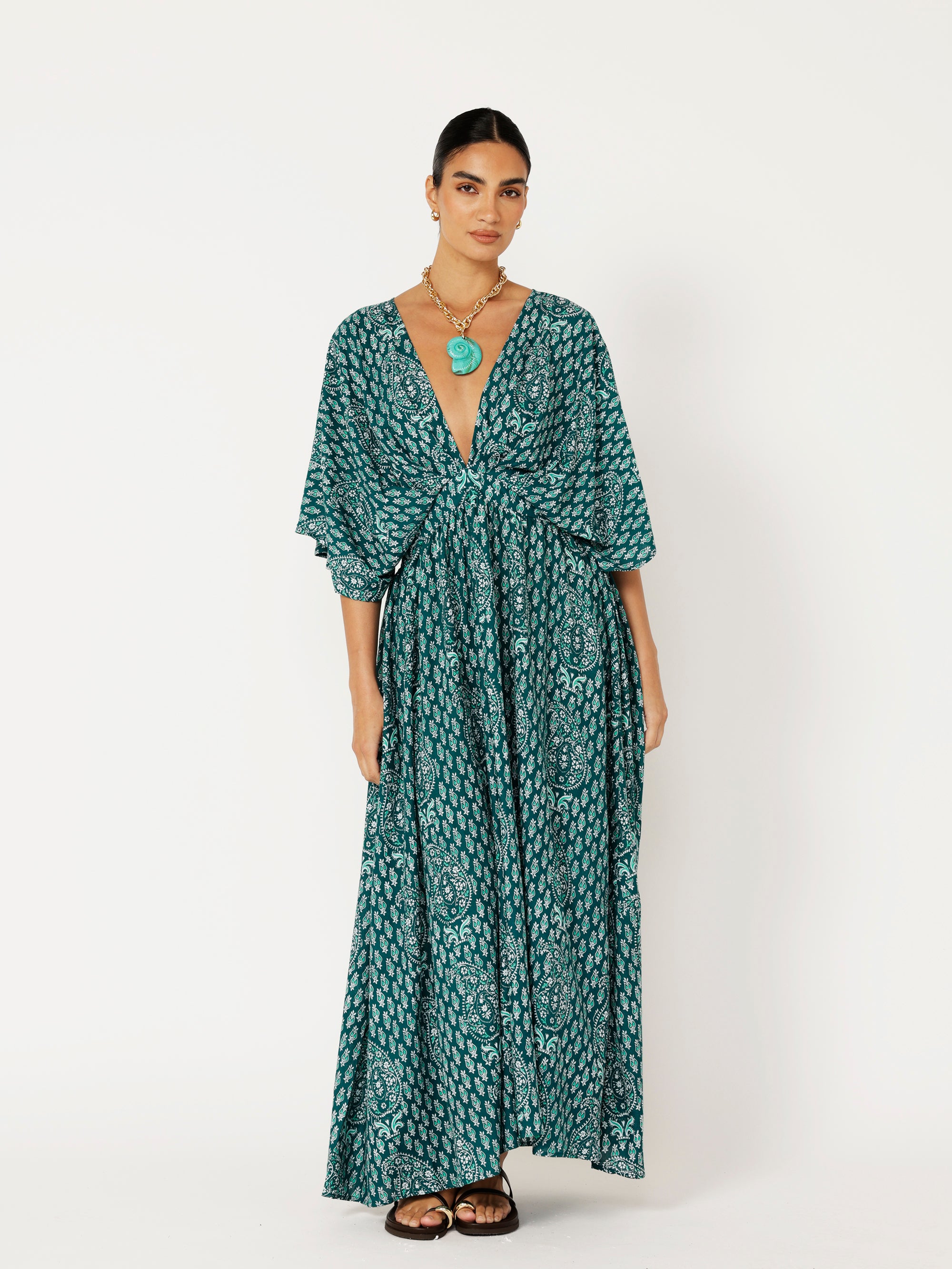 Meredith Dress | Emerald Block Print