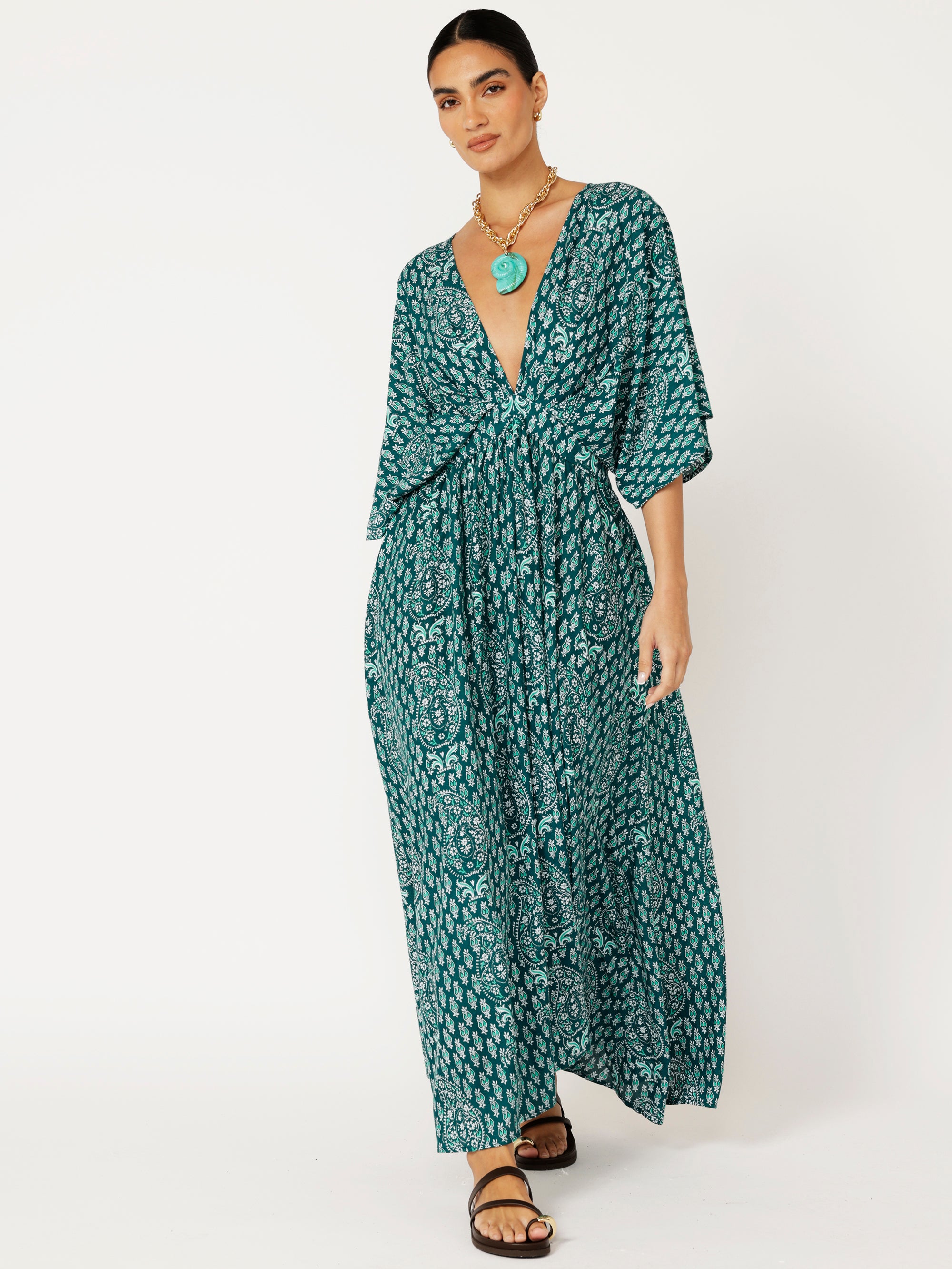 Meredith Dress | Emerald Block Print