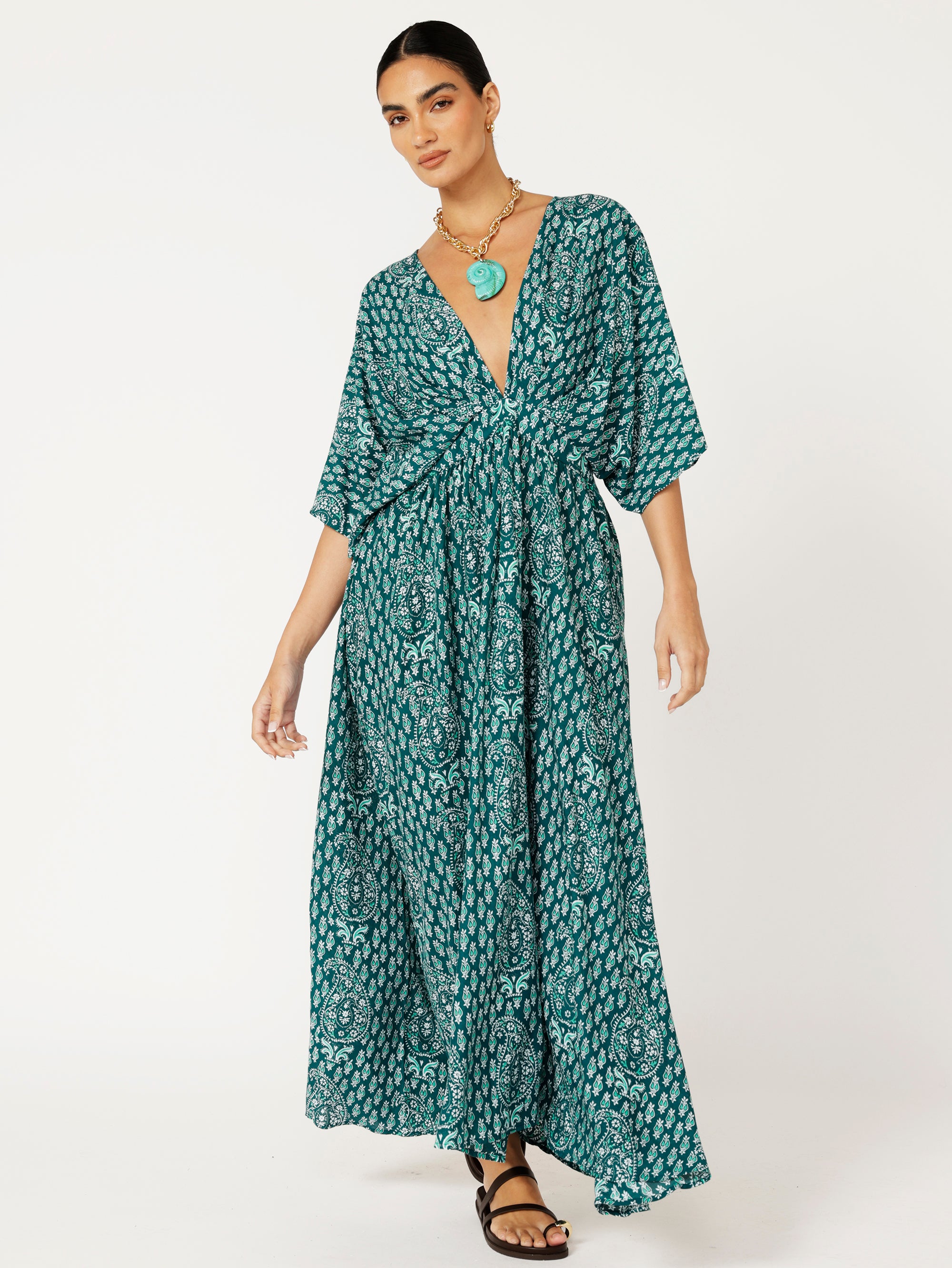 Meredith Dress | Emerald Block Print