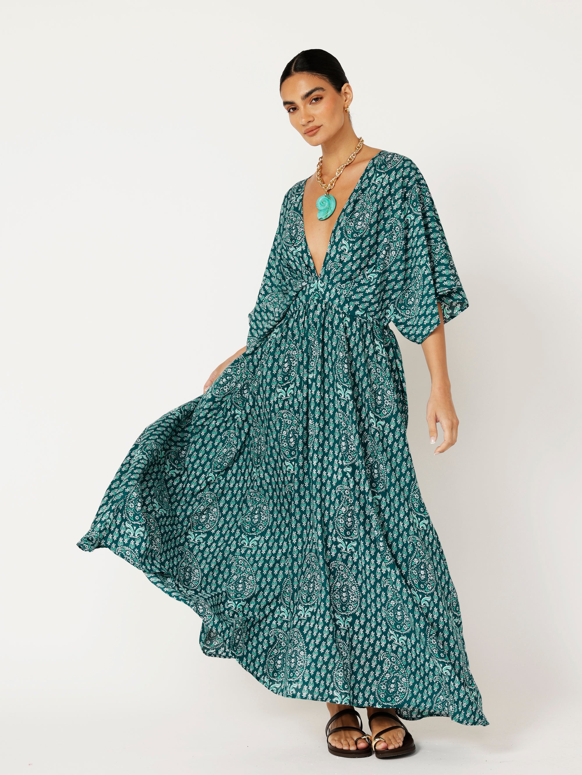 Meredith Dress | Emerald Block Print