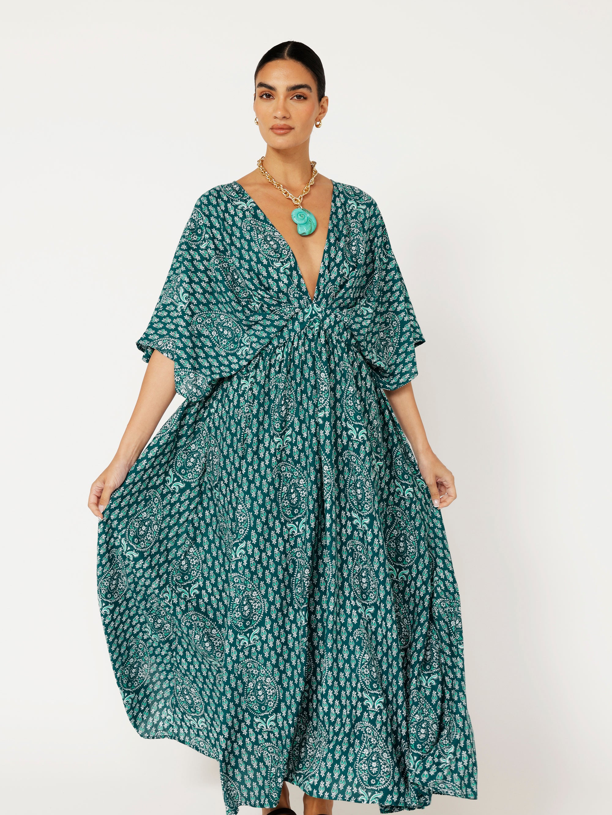 Meredith Dress | Emerald Block Print