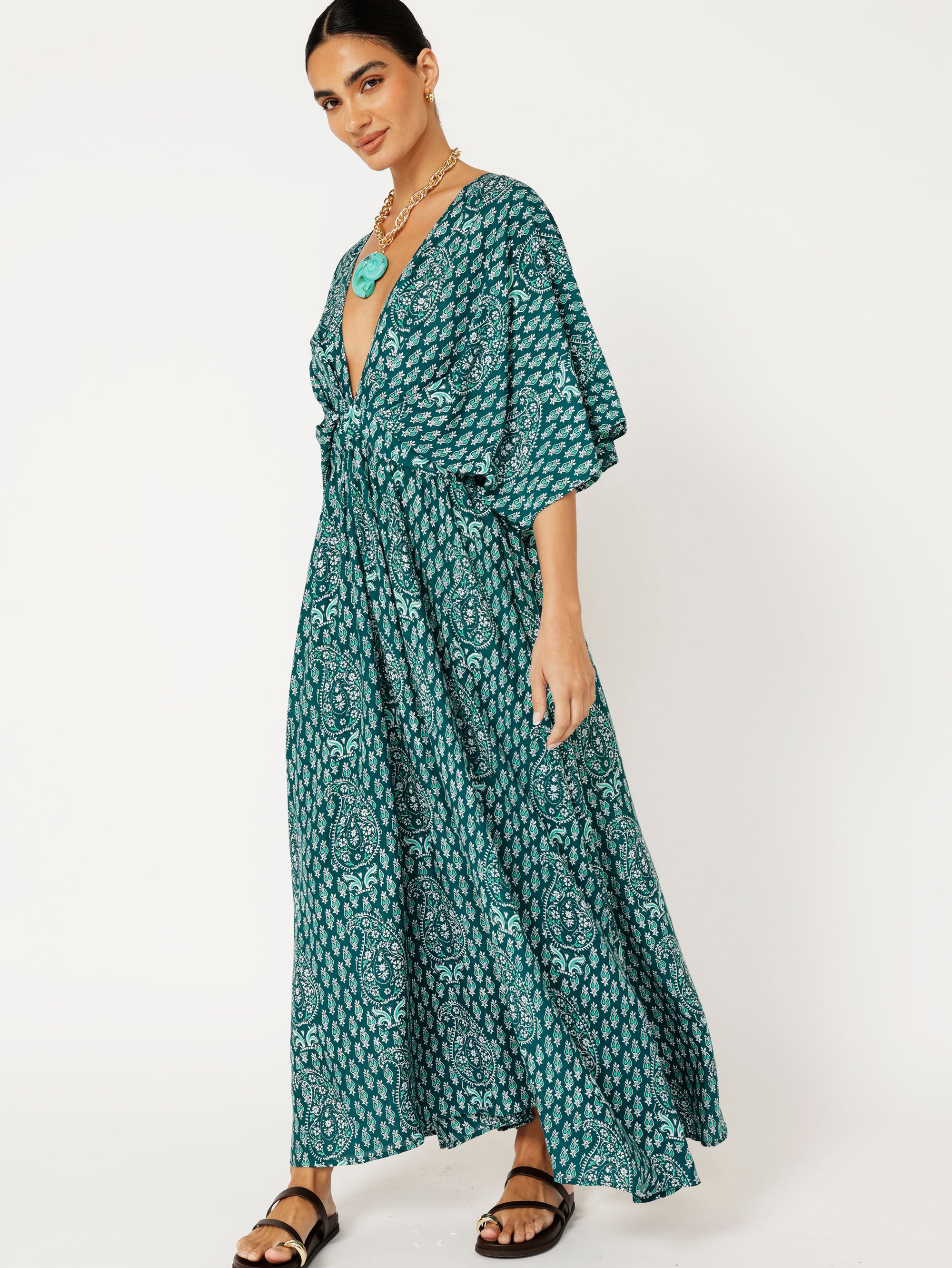 Meredith Dress | Emerald Block Print
