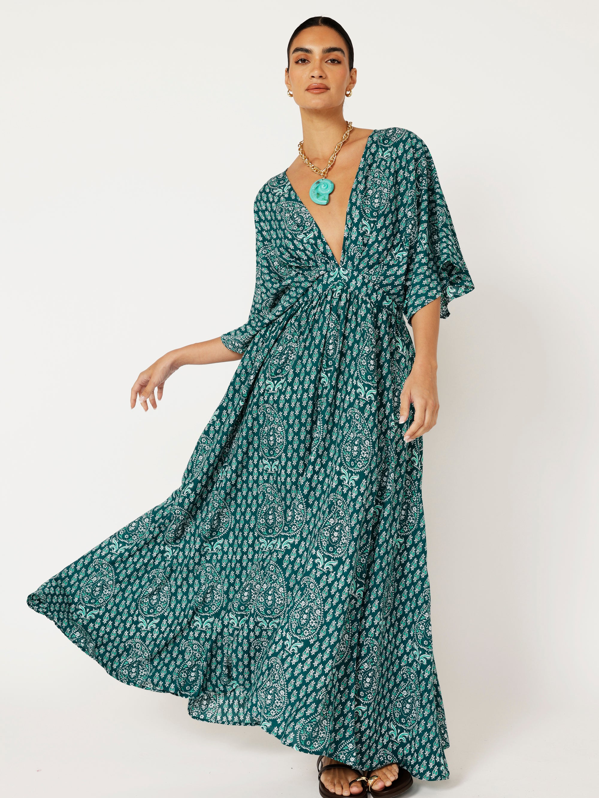 Meredith Dress | Emerald Block Print