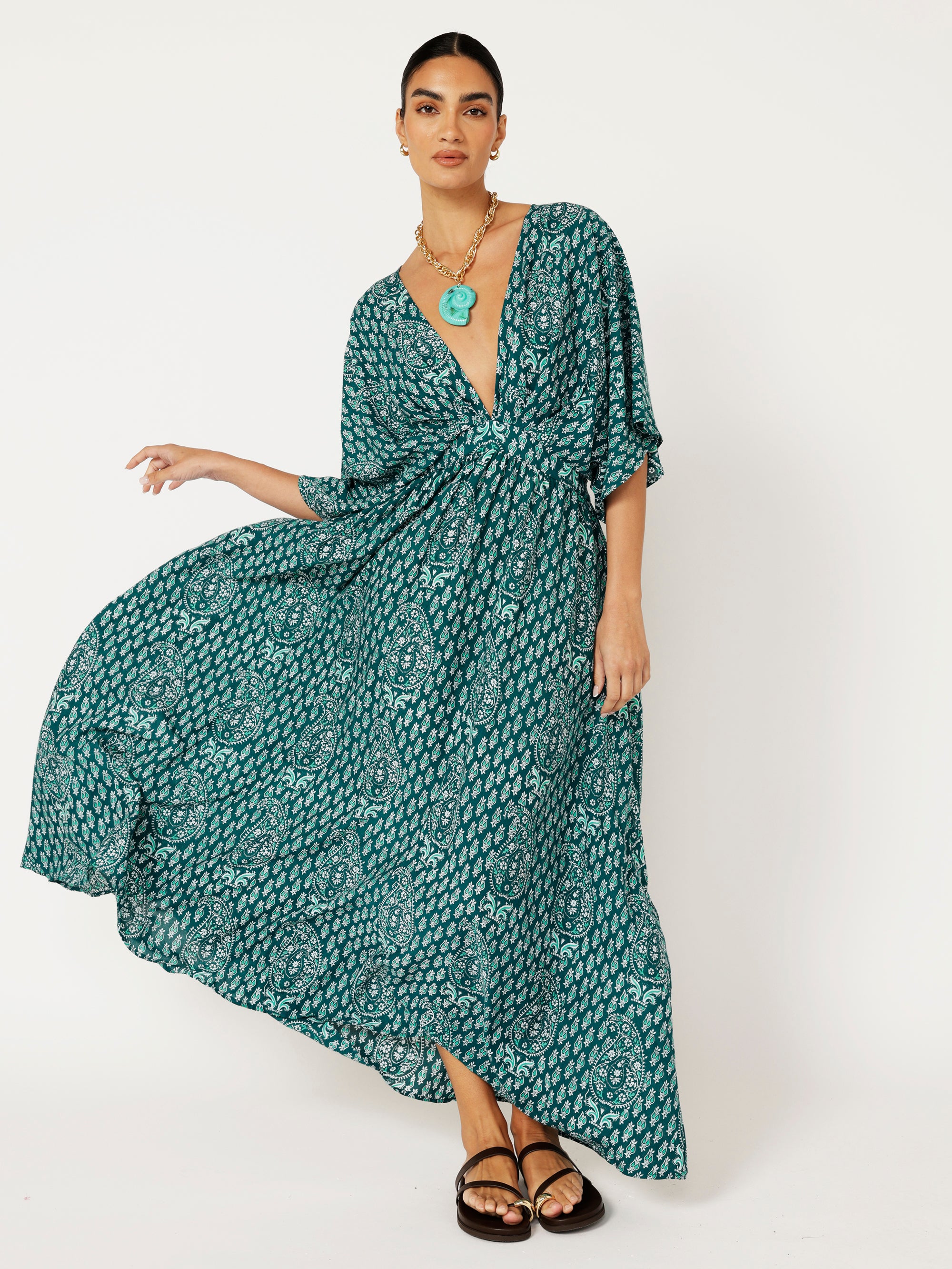 Meredith Dress | Emerald Block Print