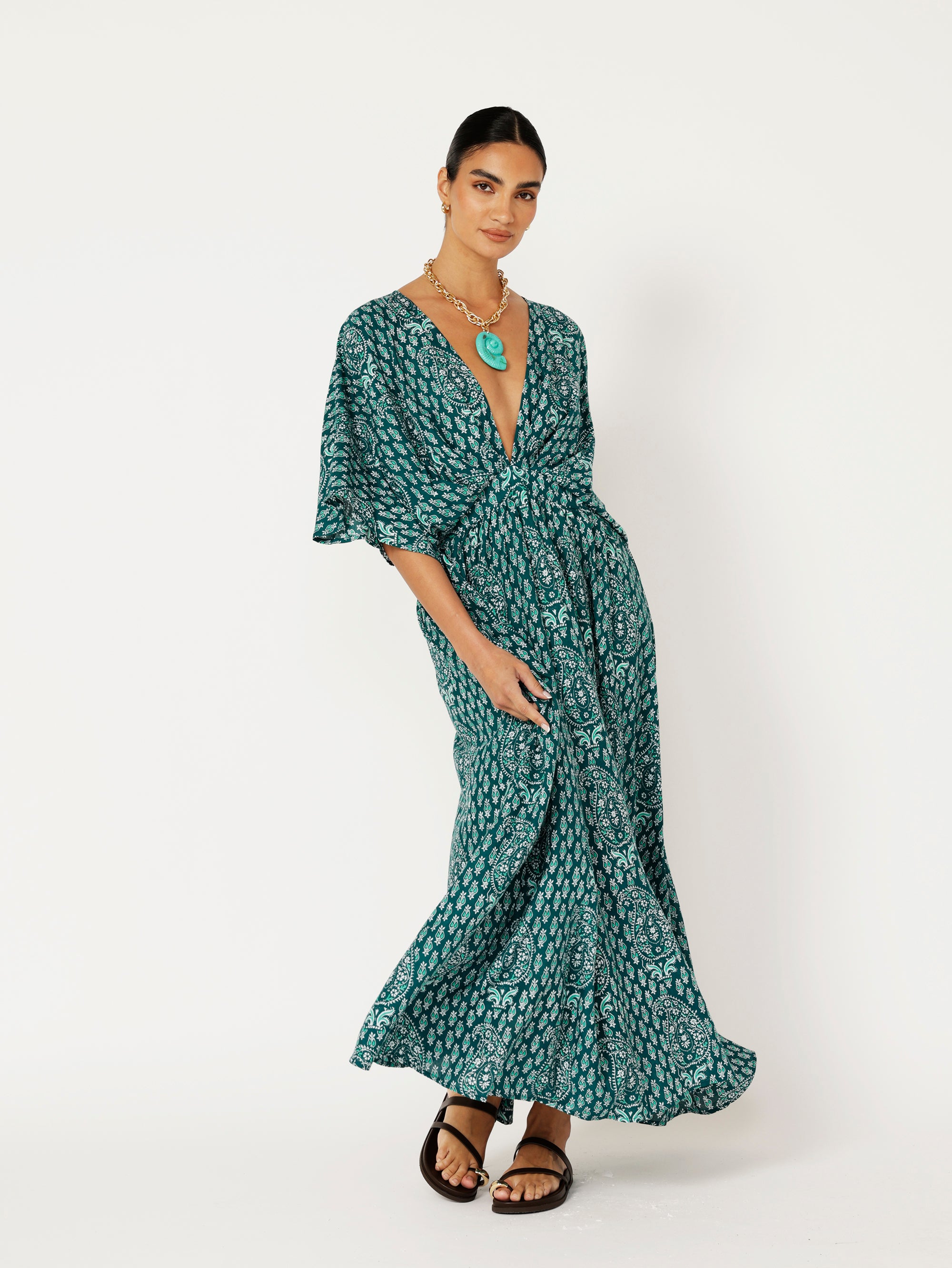 Meredith Dress | Emerald Block Print