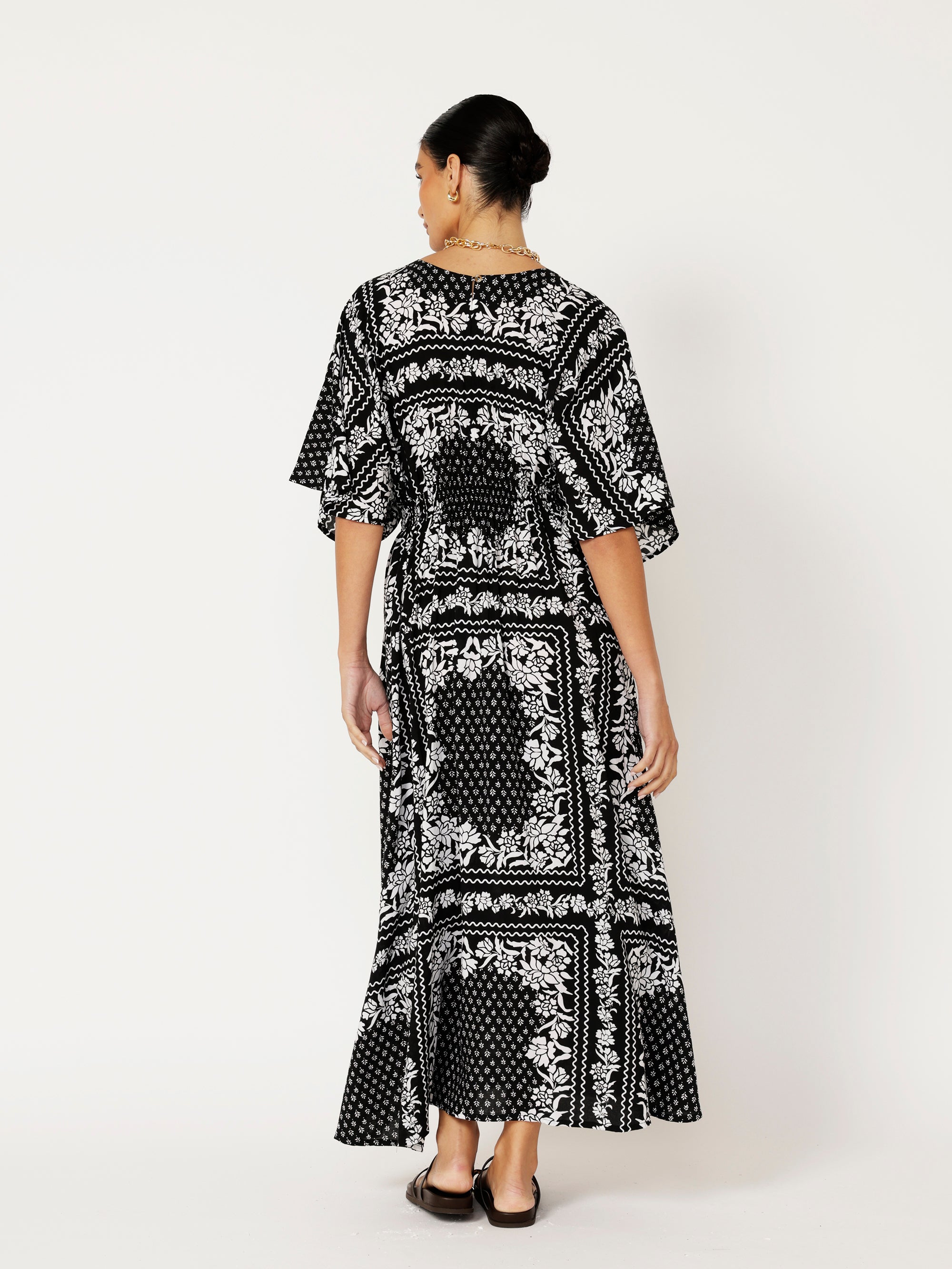 Meredith Dress | Black and White Heritage Floral - Saffron Road