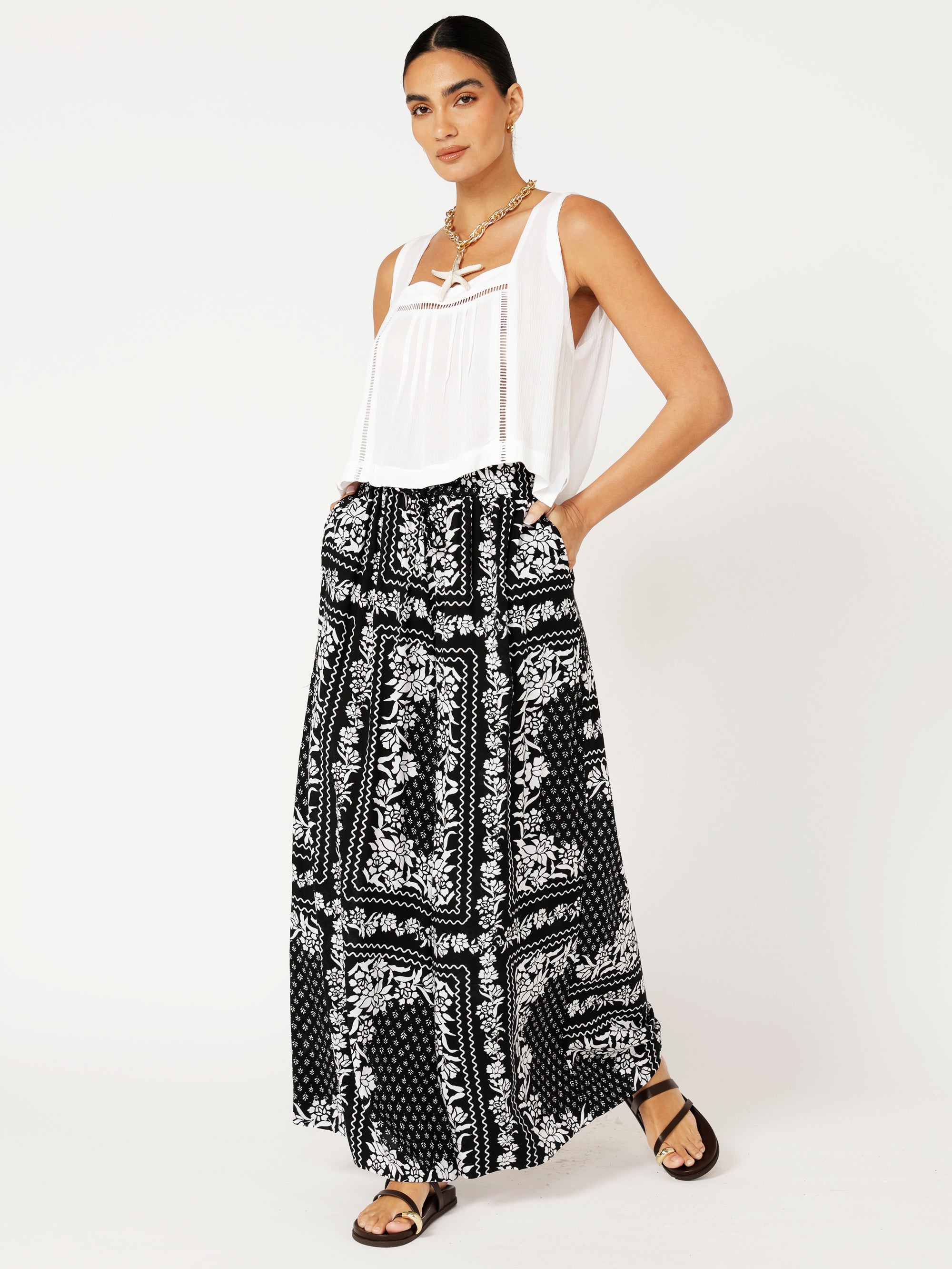 Palazzo Pant | Black and White Heritage Floral - Saffron Road