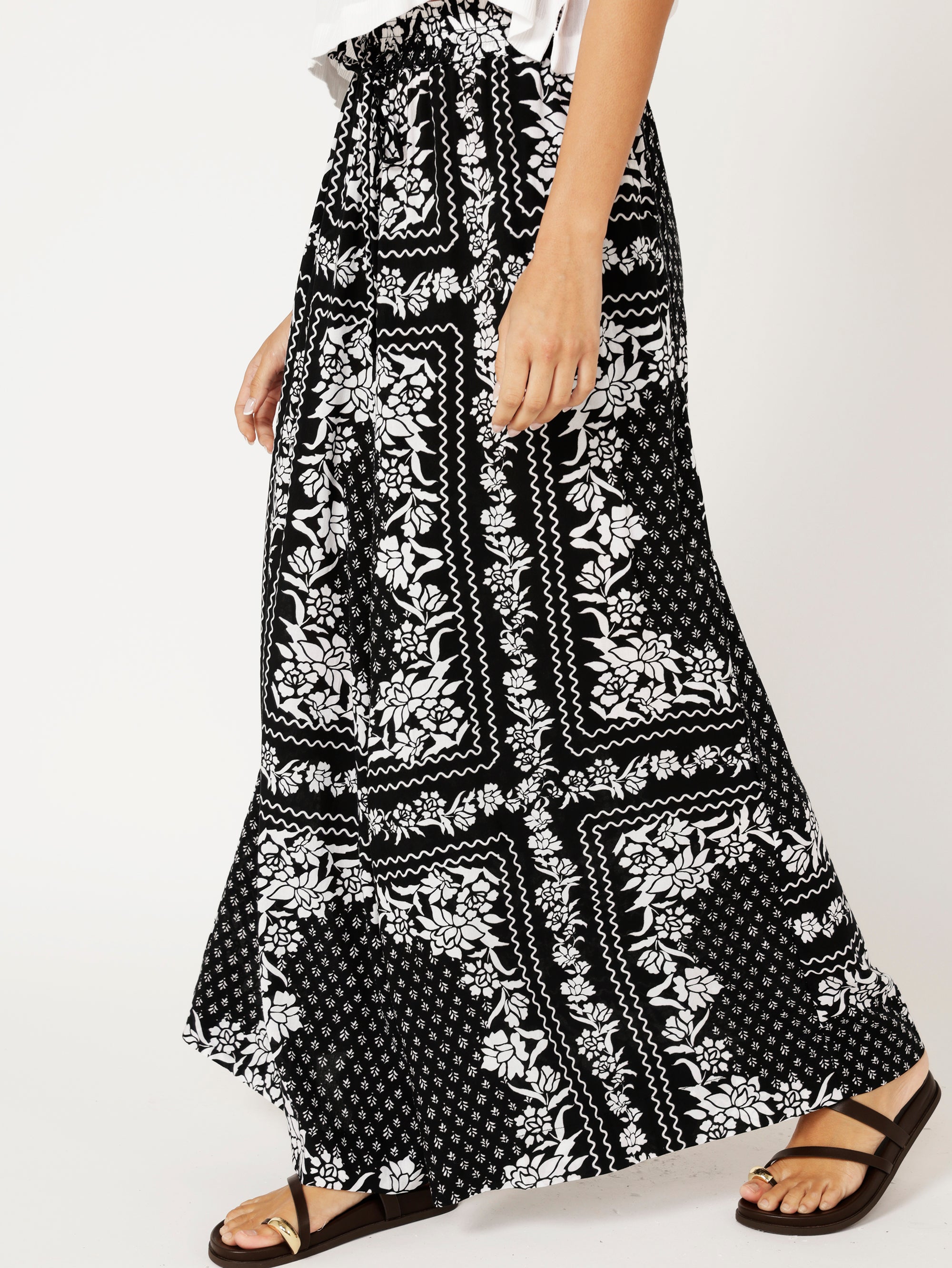Palazzo Pant | Black and White Heritage Floral - Saffron Road