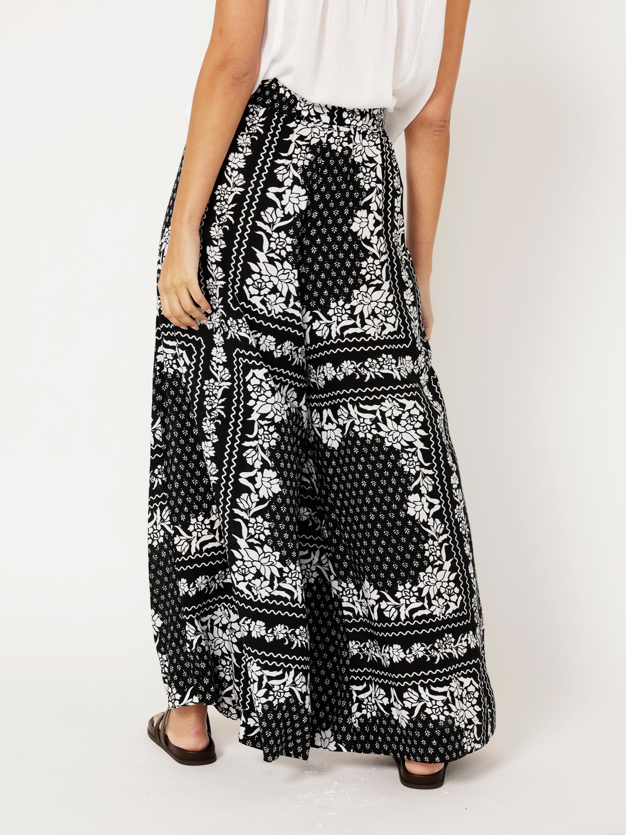 Palazzo Pant | Black and White Heritage Floral - Saffron Road
