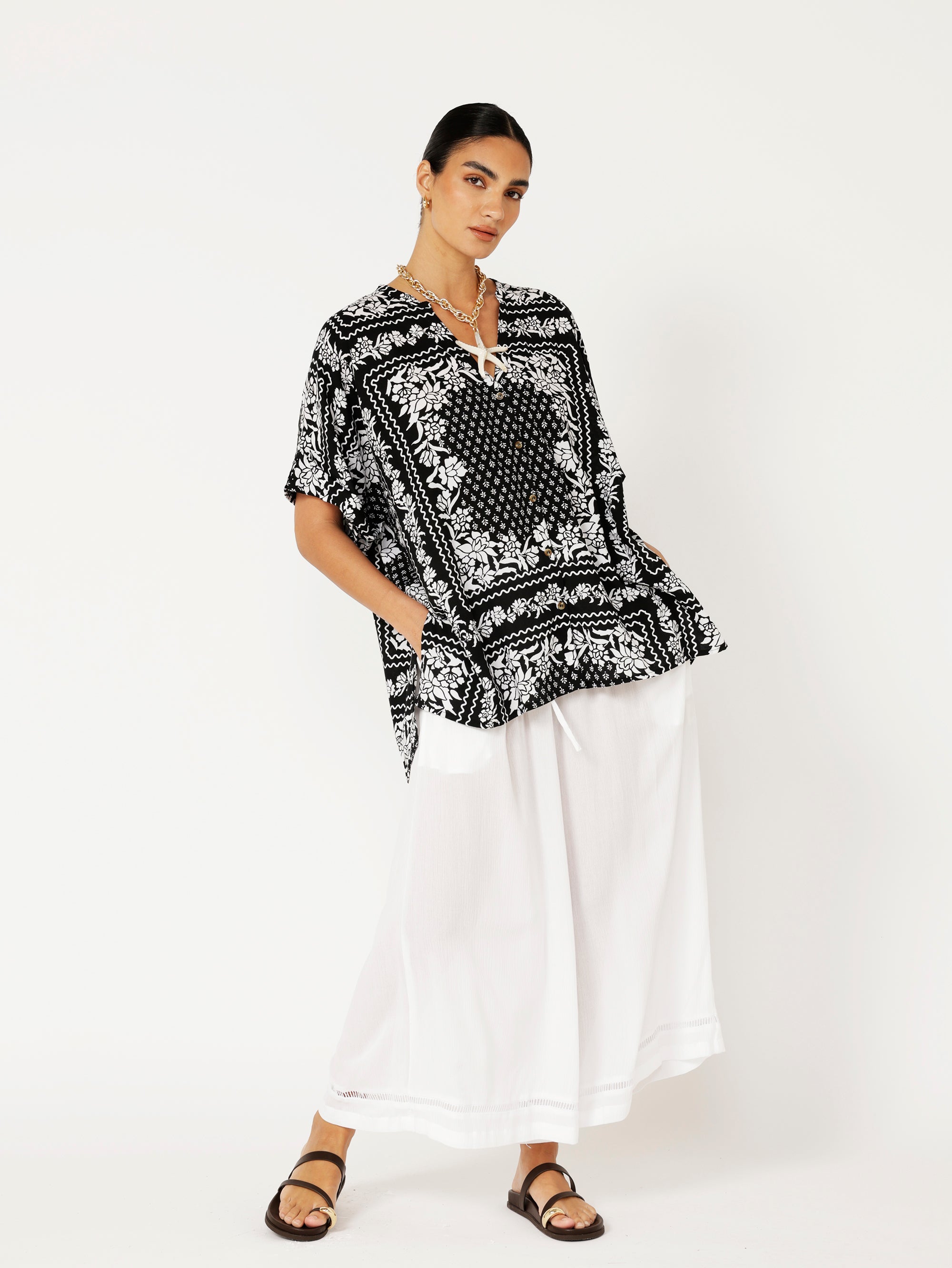 Madison Shirt | Black and White Heritage Floral - Saffron Road