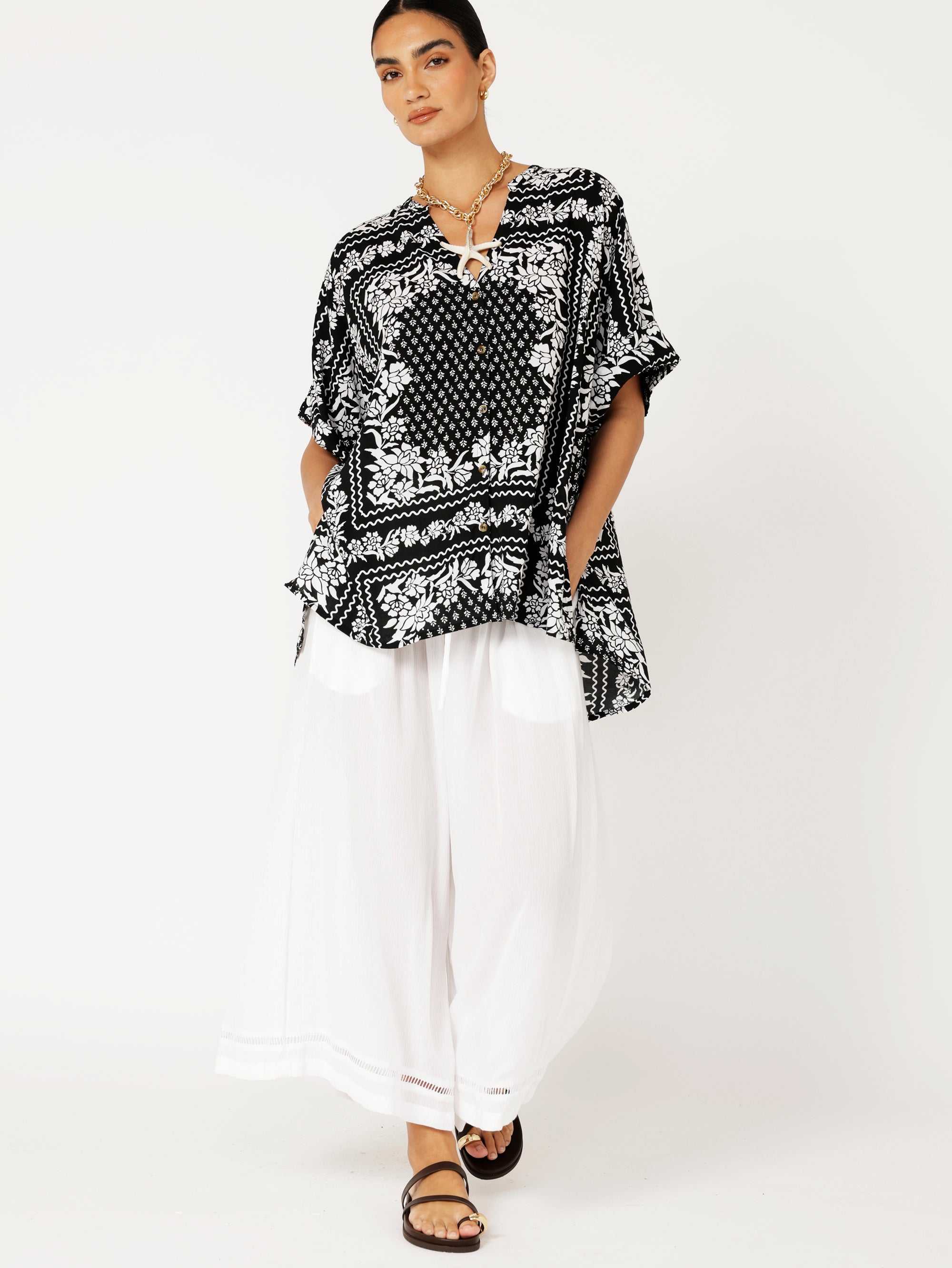Madison Shirt | Black and White Heritage Floral - Saffron Road