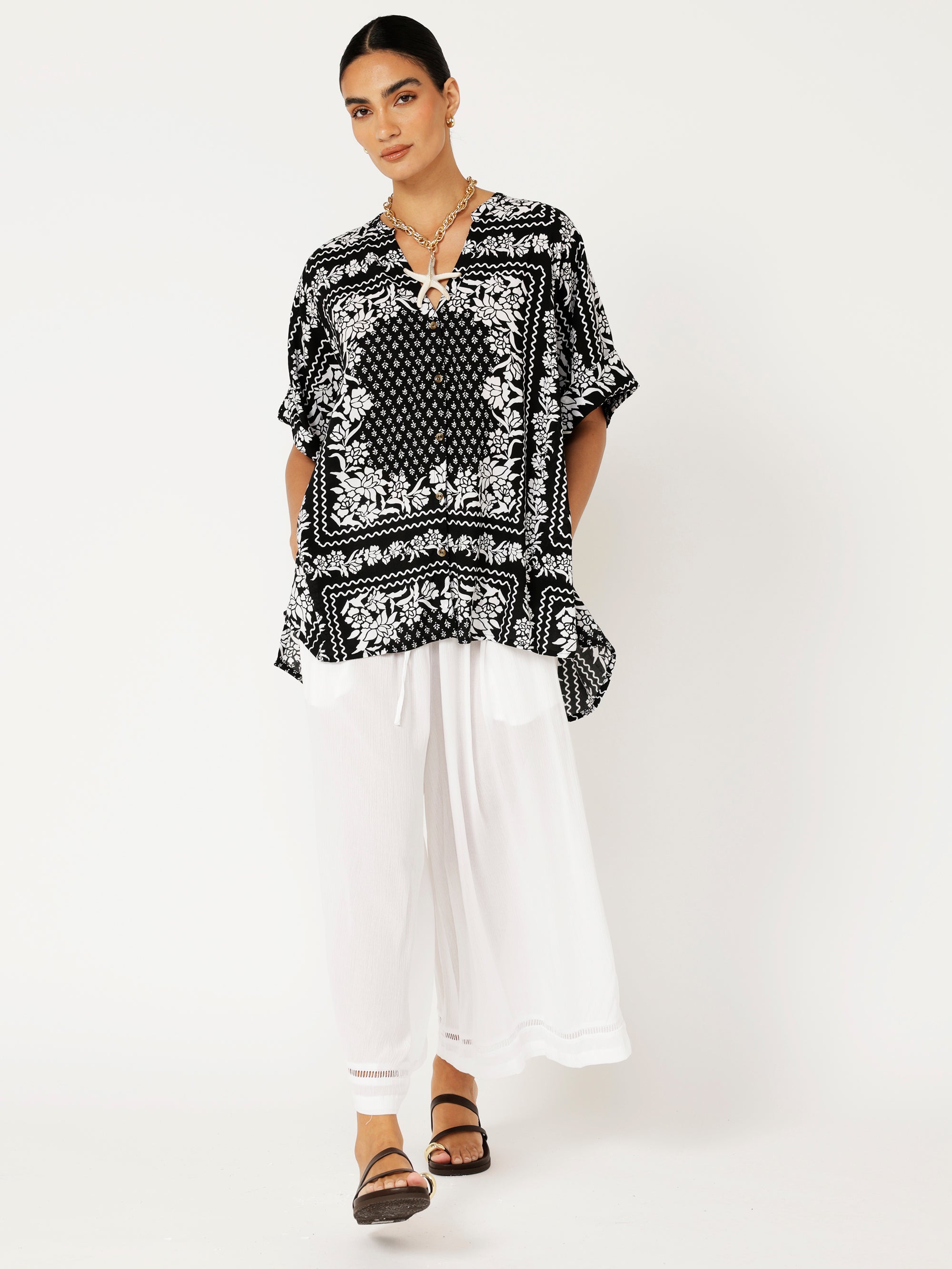 Madison Shirt | Black and White Heritage Floral - Saffron Road