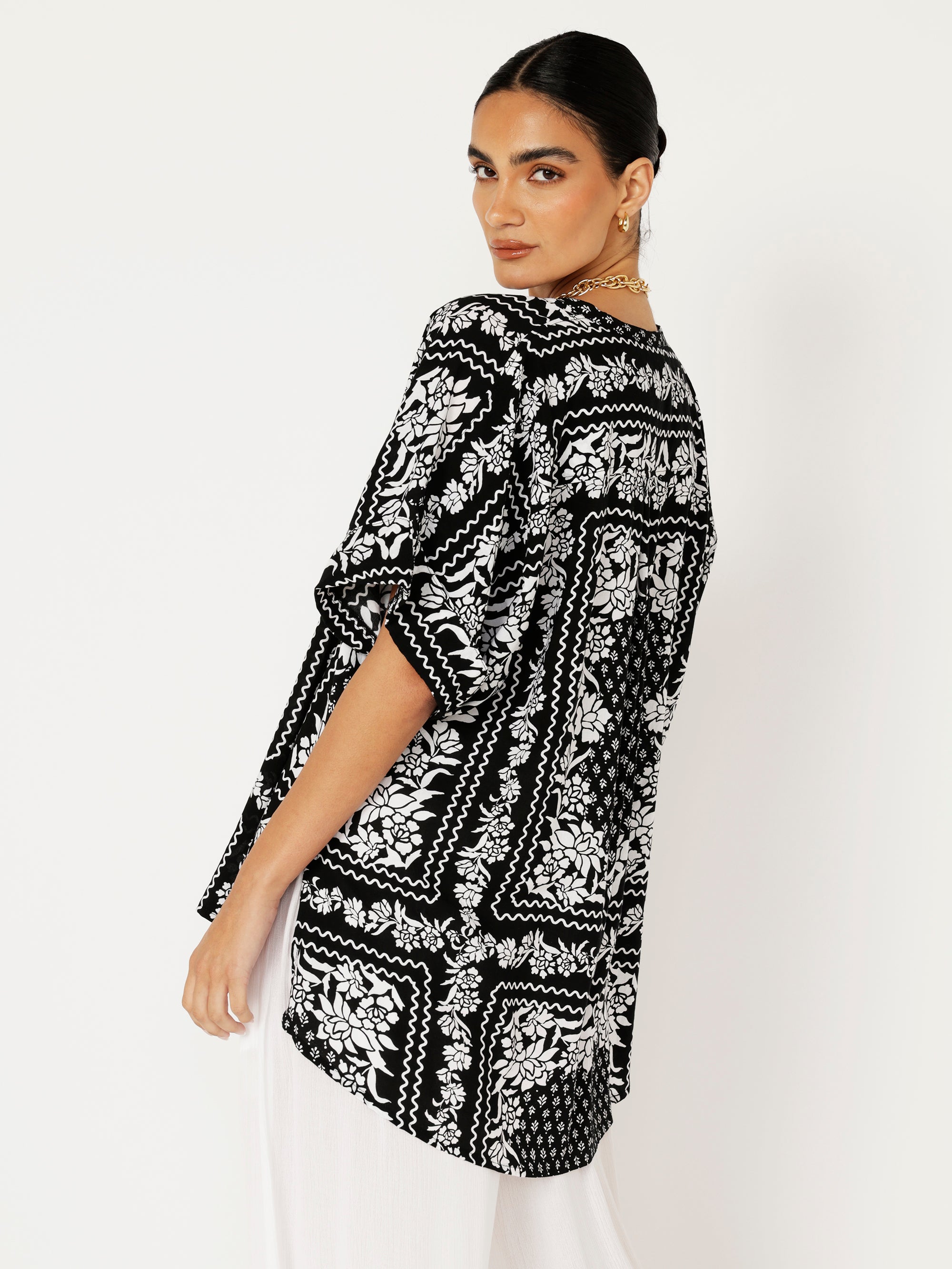 Madison Shirt | Black and White Heritage Floral - Saffron Road
