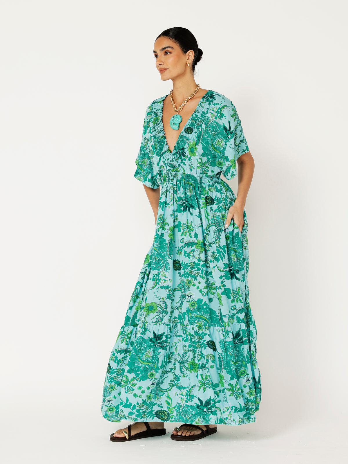 Barcelona Dress Maxi | Ocean Garden - Saffron Road