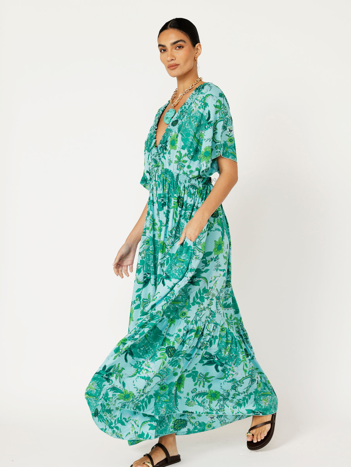 Barcelona Dress Maxi | Ocean Garden - Saffron Road