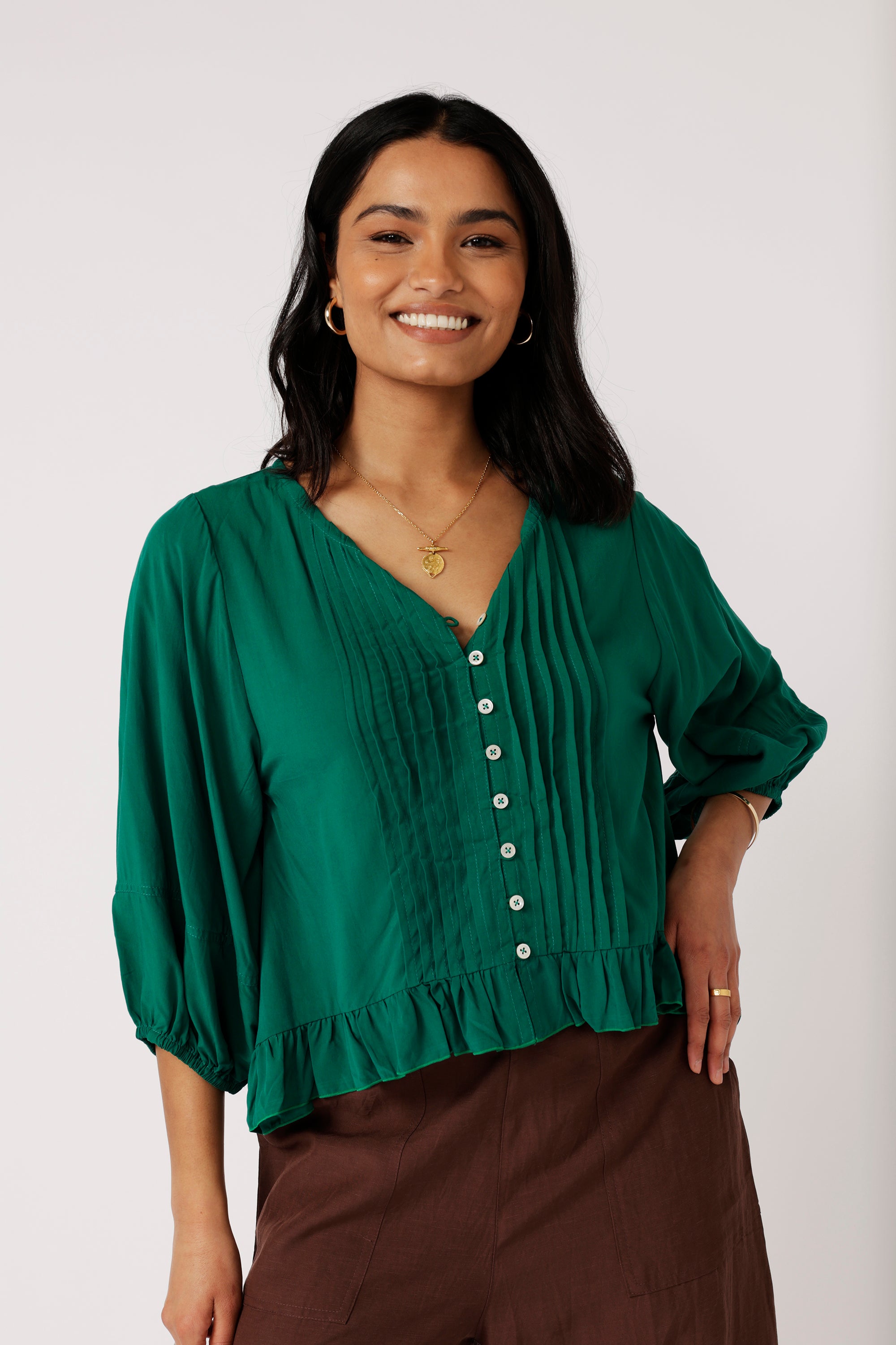 Lily Rose Top (Long Sleeve)| Forest Green - Saffron Road
