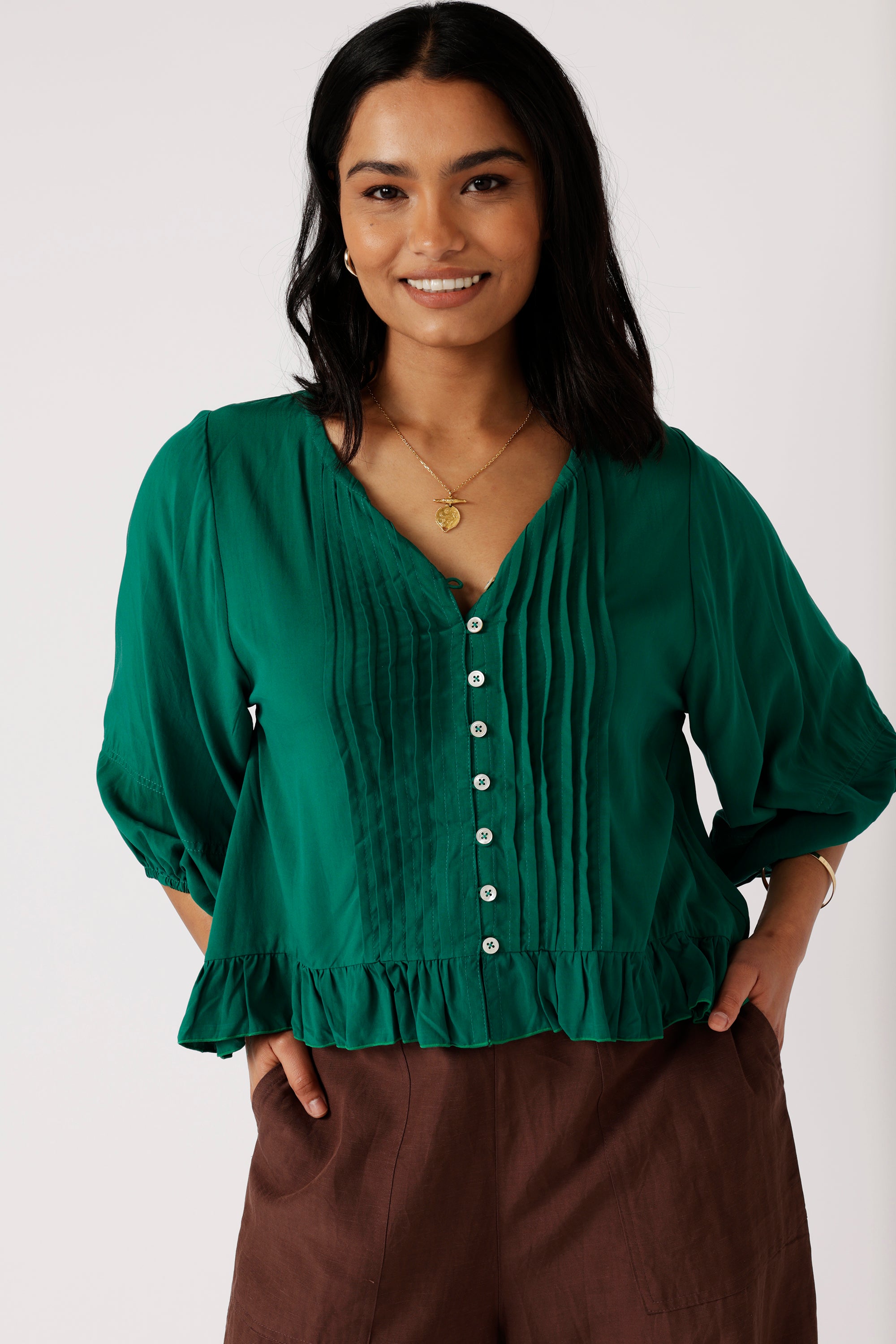 Lily Rose Top (Long Sleeve)| Forest Green - Saffron Road