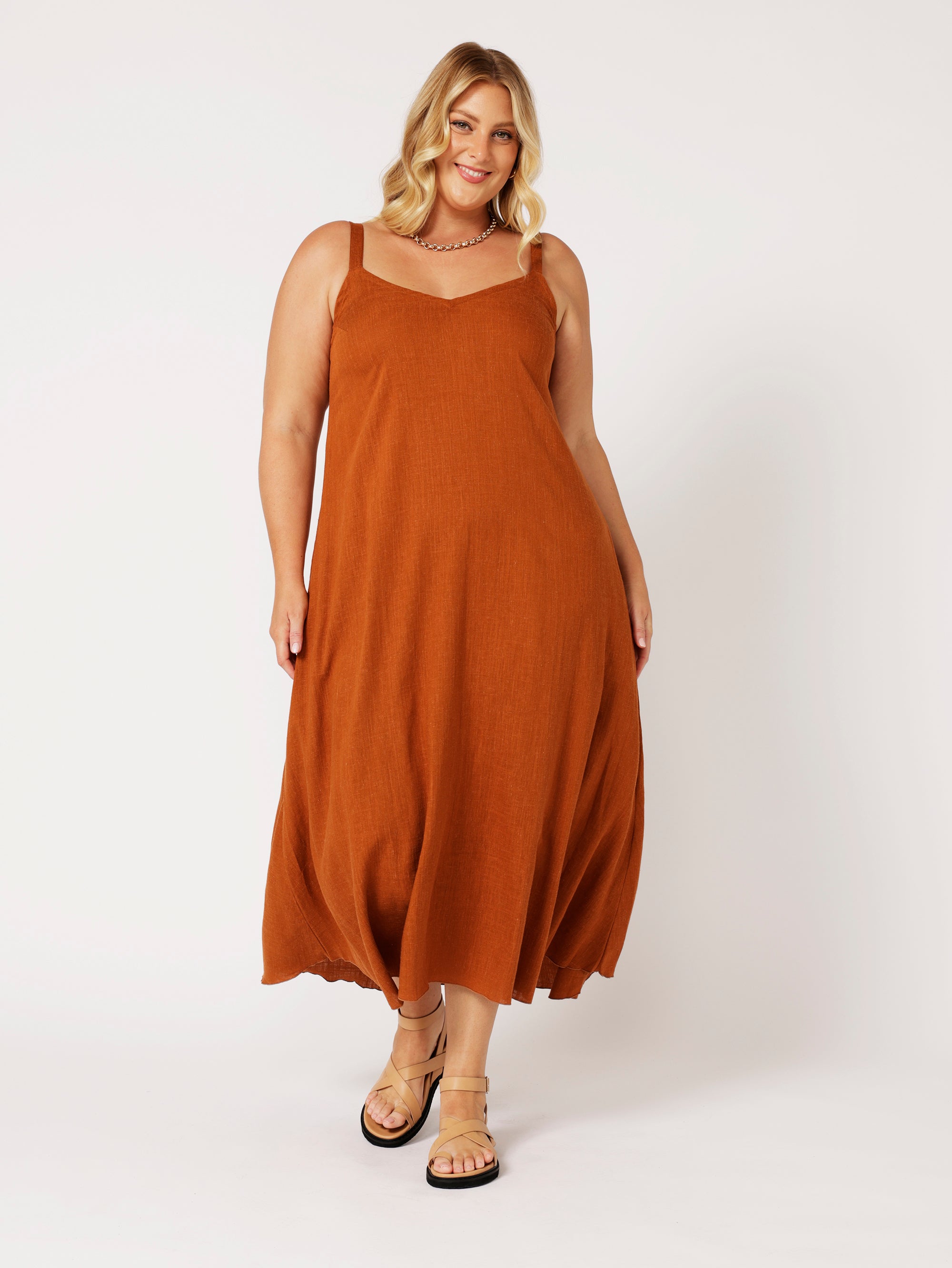 A-line Slip Dress | Cinnamon | Viscose Linen - Saffron Road