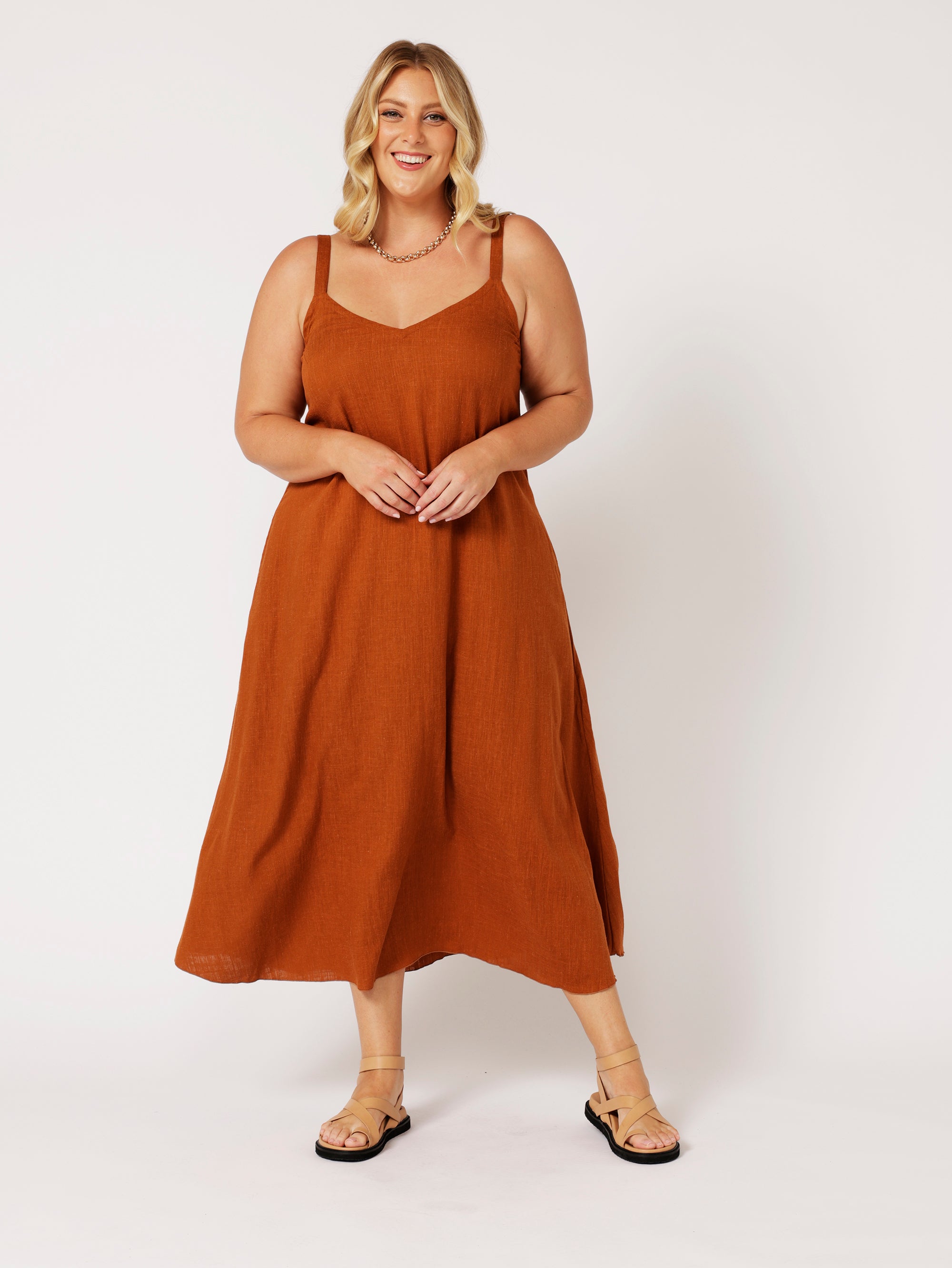 A-line Slip Dress | Cinnamon | Viscose Linen - Saffron Road