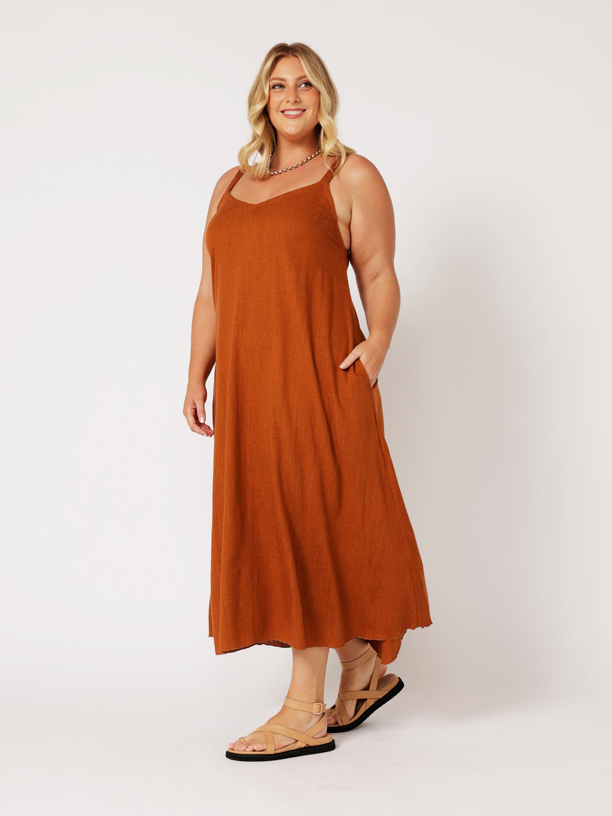 A-line Slip Dress | Cinnamon | Viscose Linen - Saffron Road