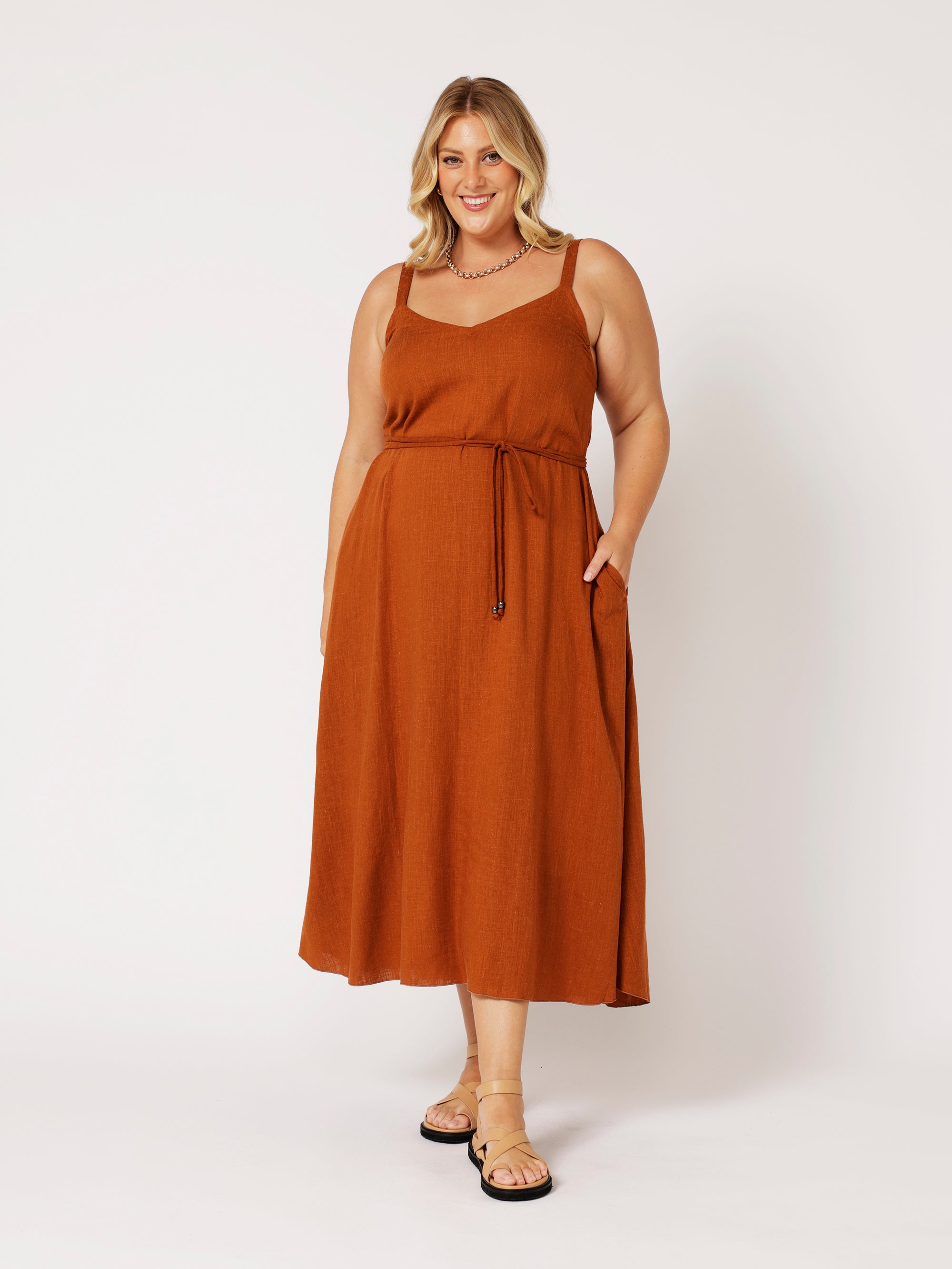 A-line Slip Dress | Cinnamon | Viscose Linen - Saffron Road