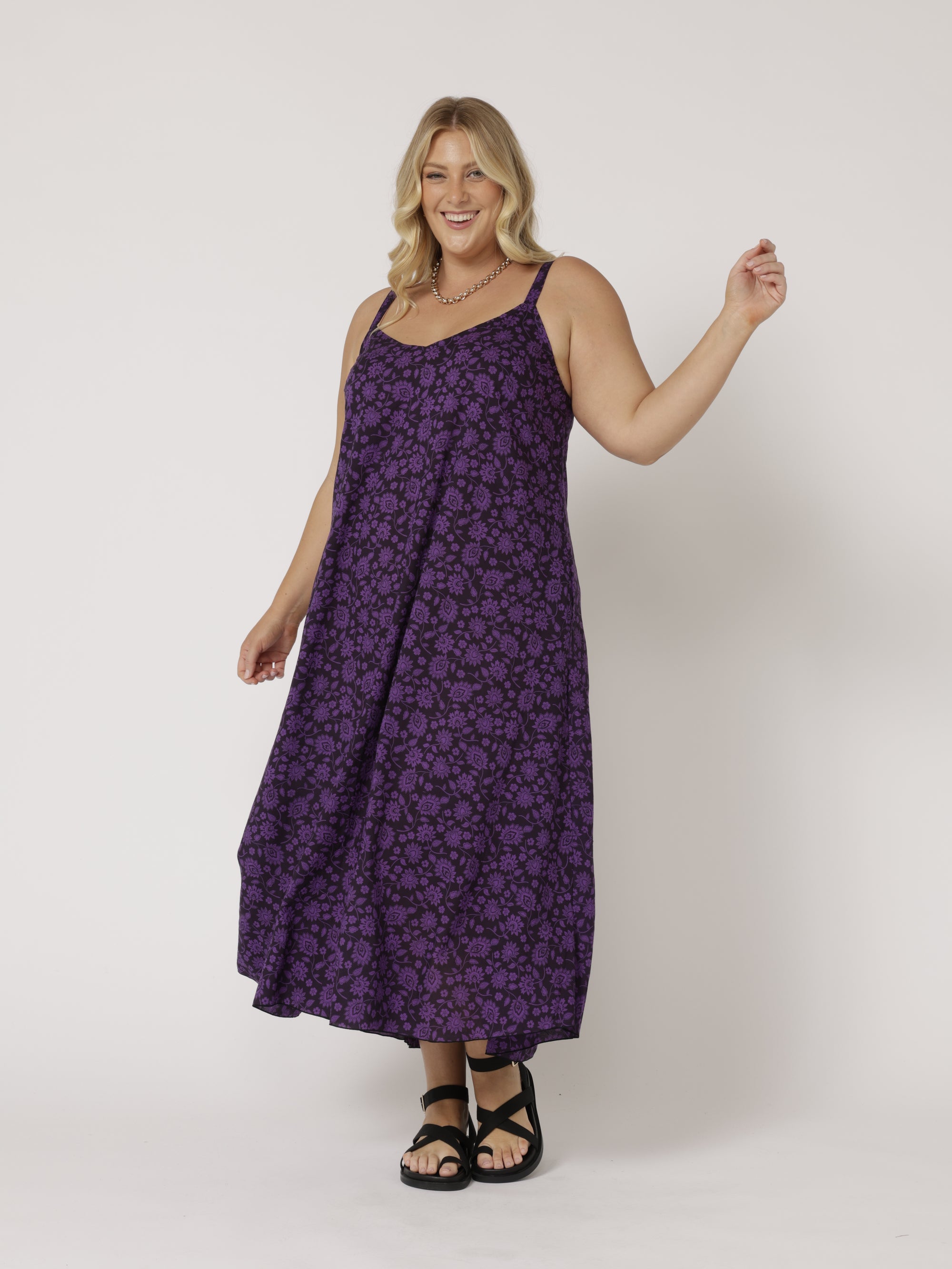 A-line Slip Dress | Purple Flower - Saffron Road
