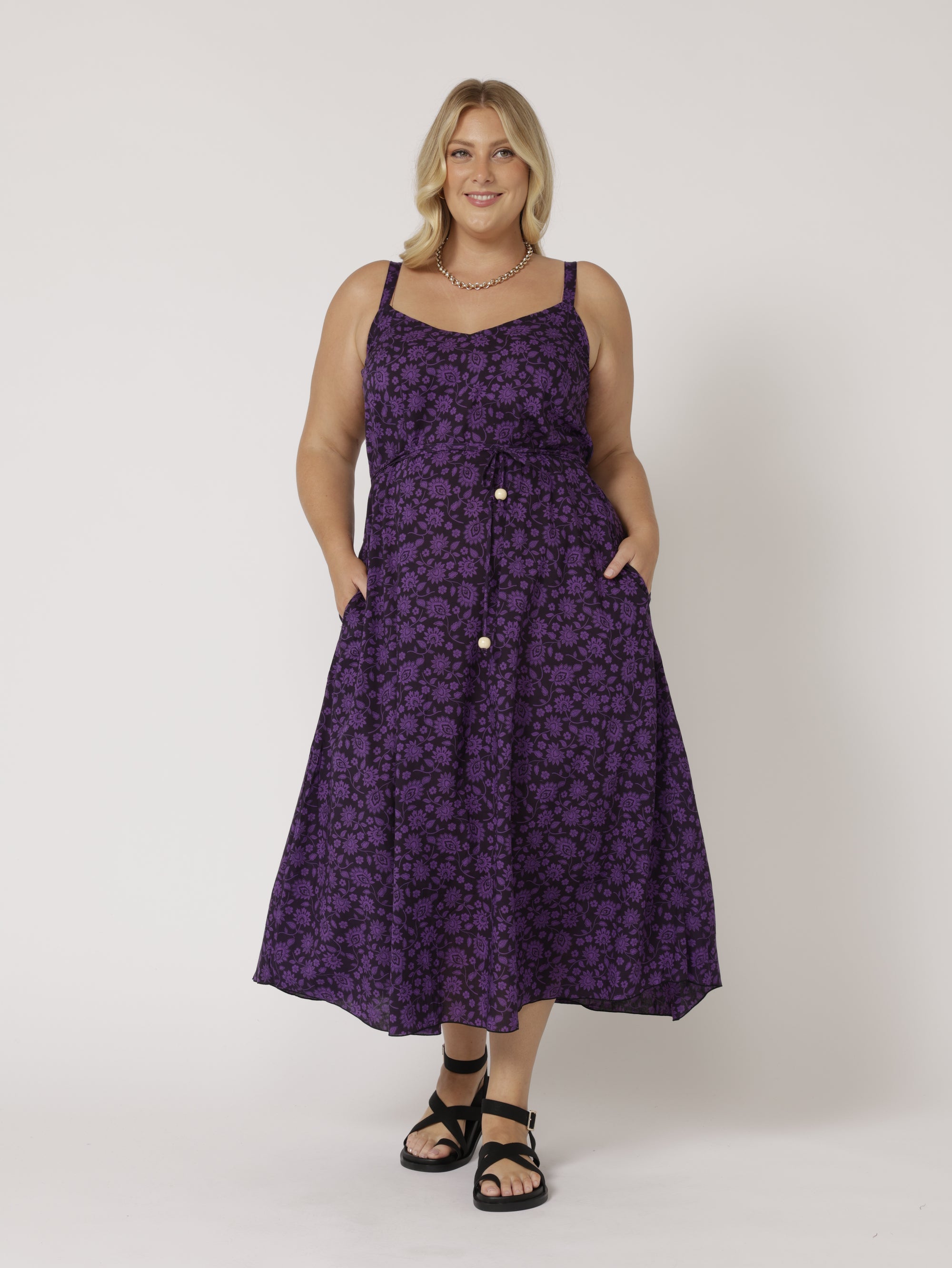 A-line Slip Dress | Purple Flower - Saffron Road
