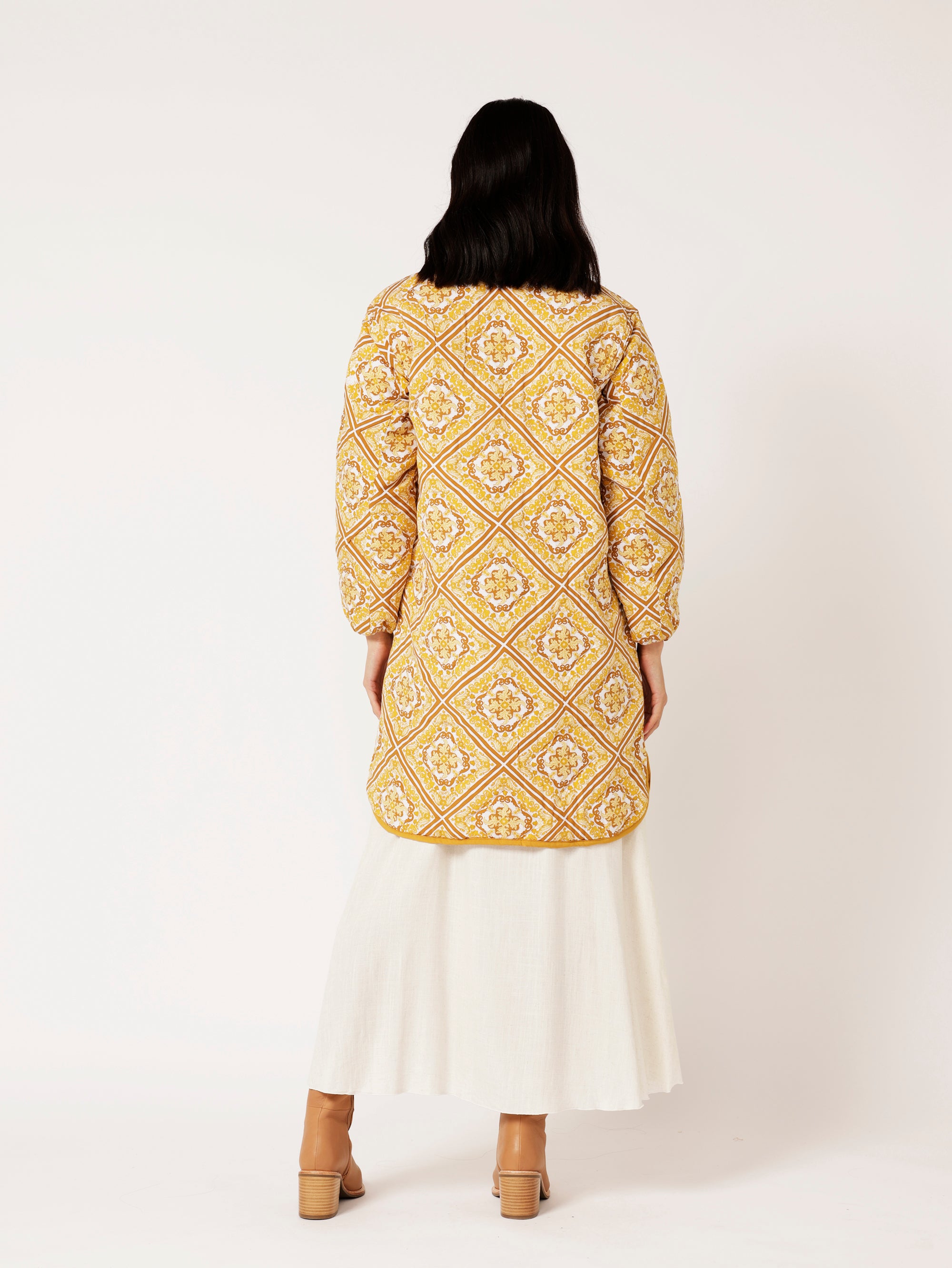 Quilted Jacket LONG | Golden Tile - Saffron Road