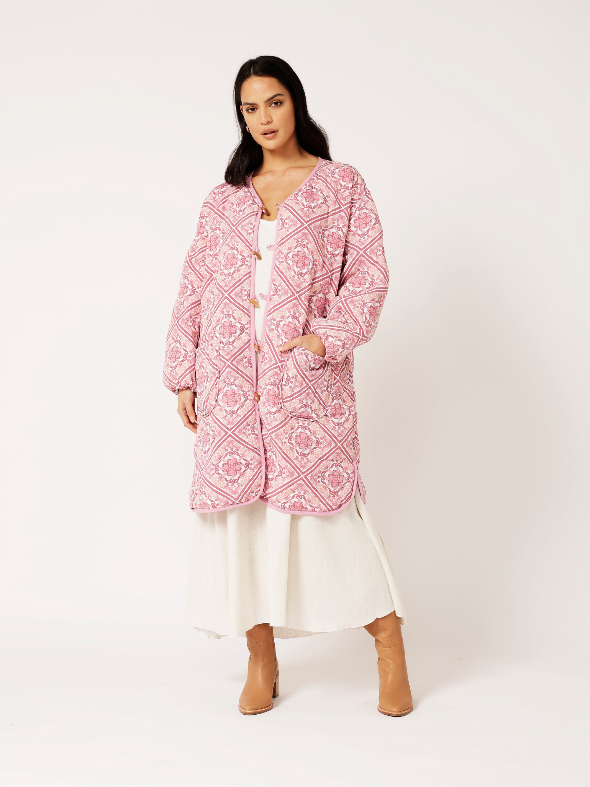 Quilted Jacket LONG | Tea Rose Tile - Saffron Road