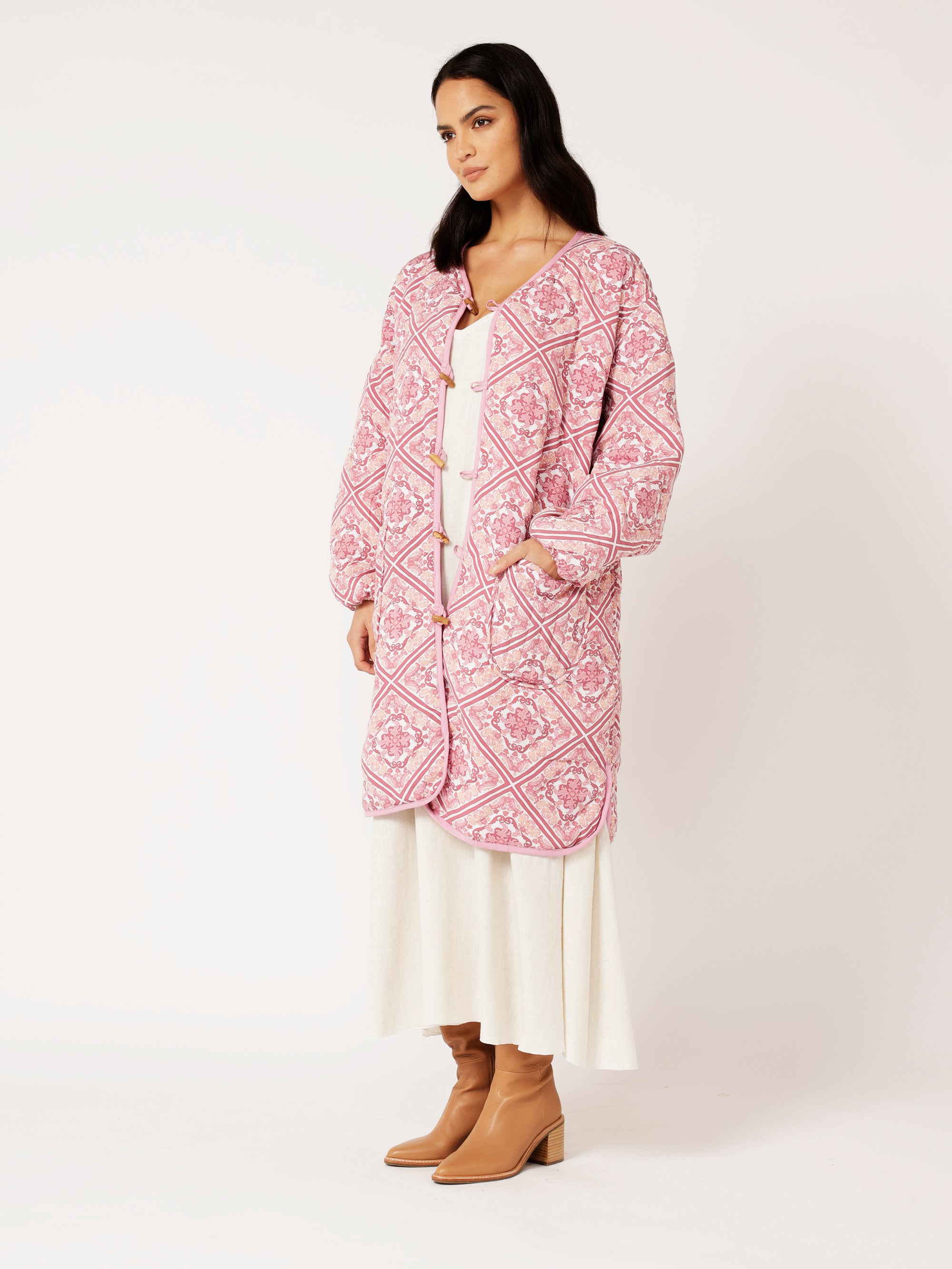 Quilted Jacket LONG | Tea Rose Tile - Saffron Road
