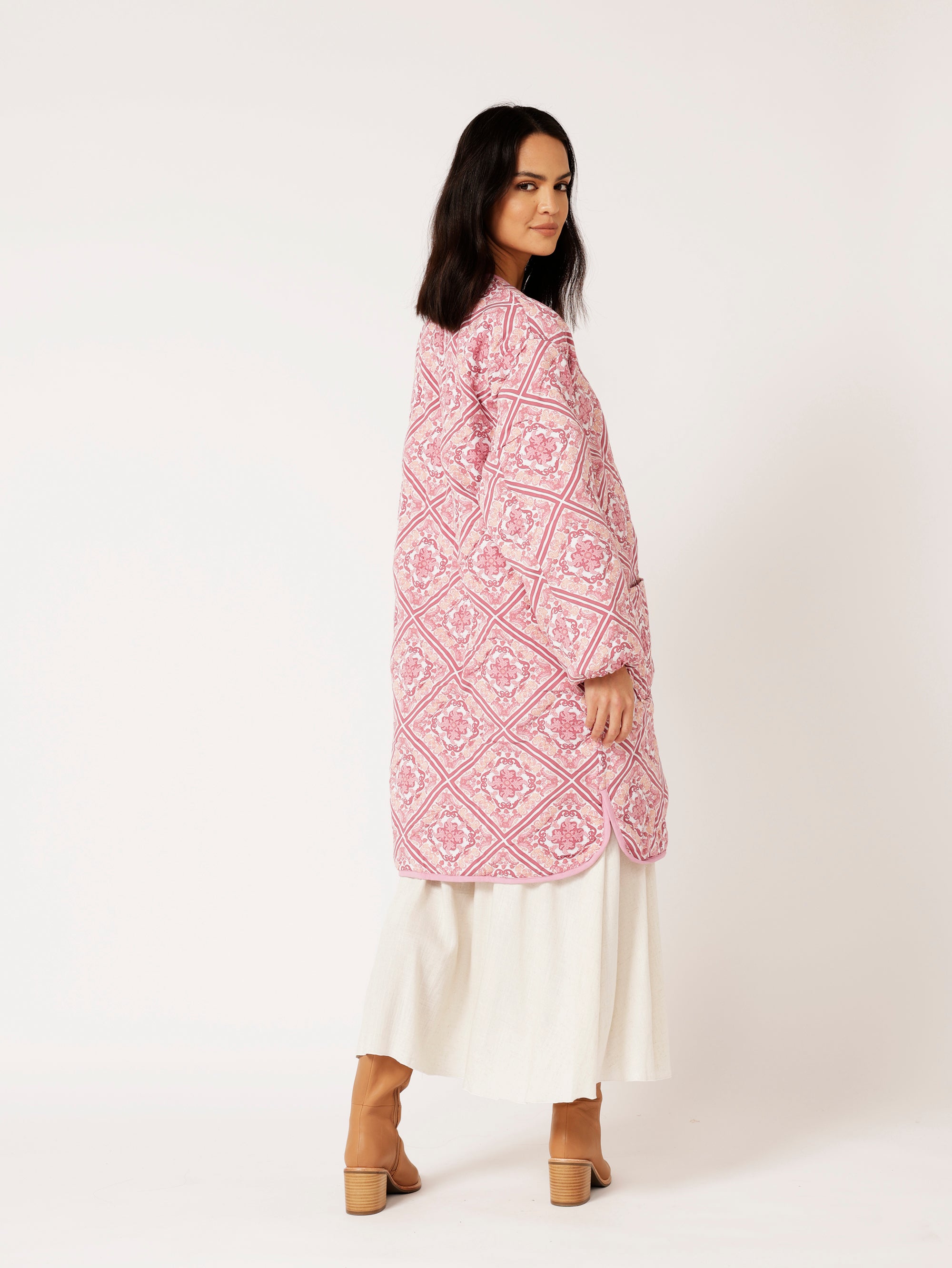 Quilted Jacket LONG | Tea Rose Tile - Saffron Road