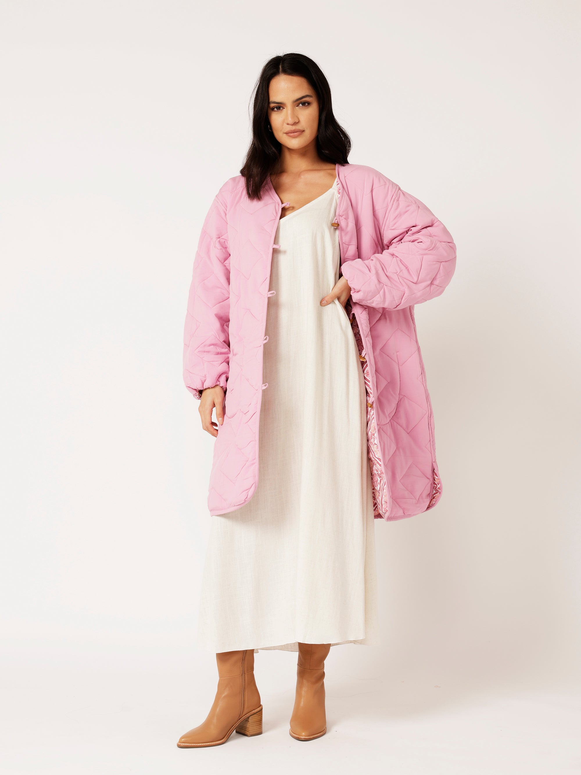 Quilted Jacket LONG | Tea Rose Tile - Saffron Road