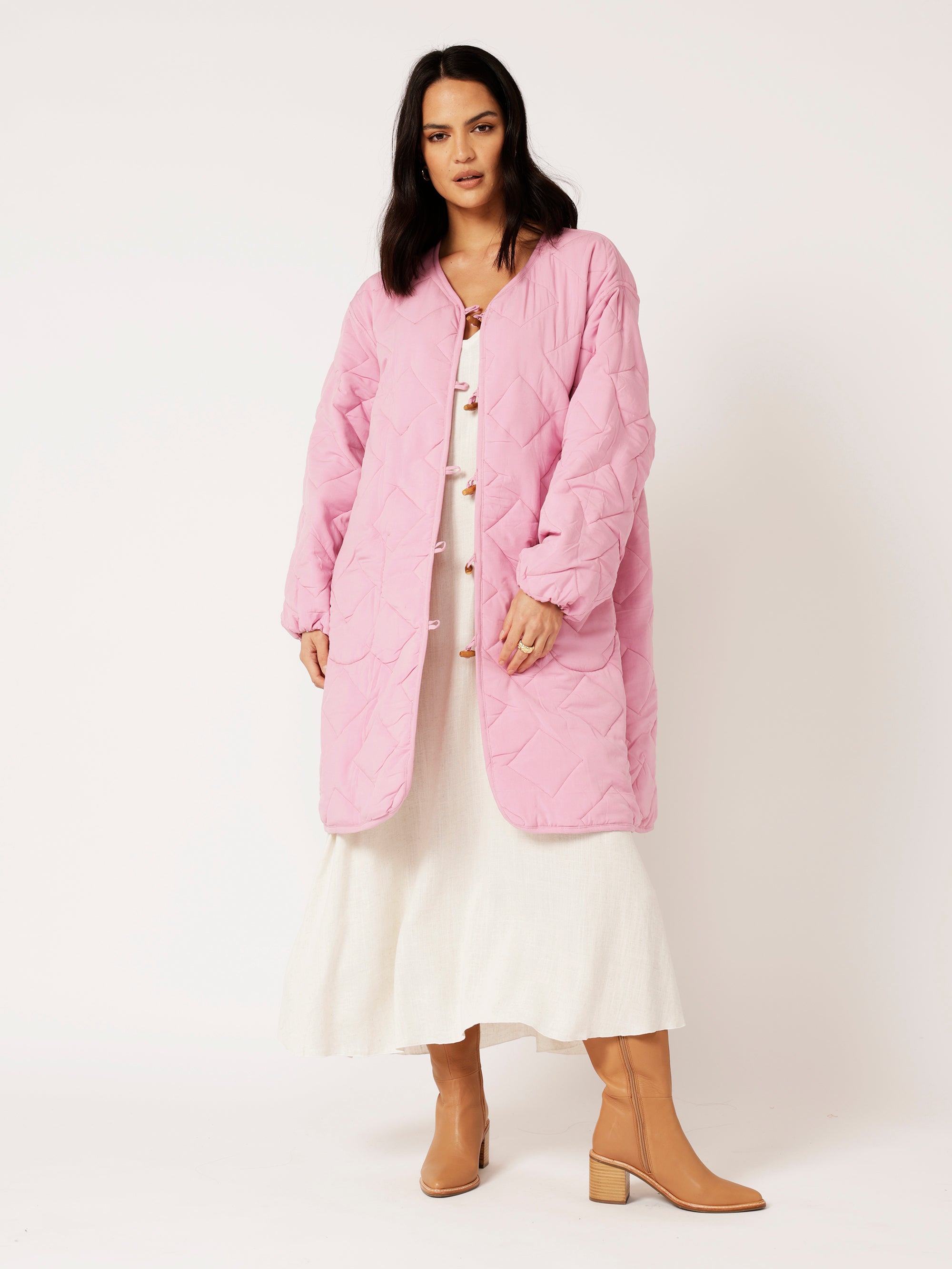 Quilted Jacket LONG | Tea Rose Tile - Saffron Road