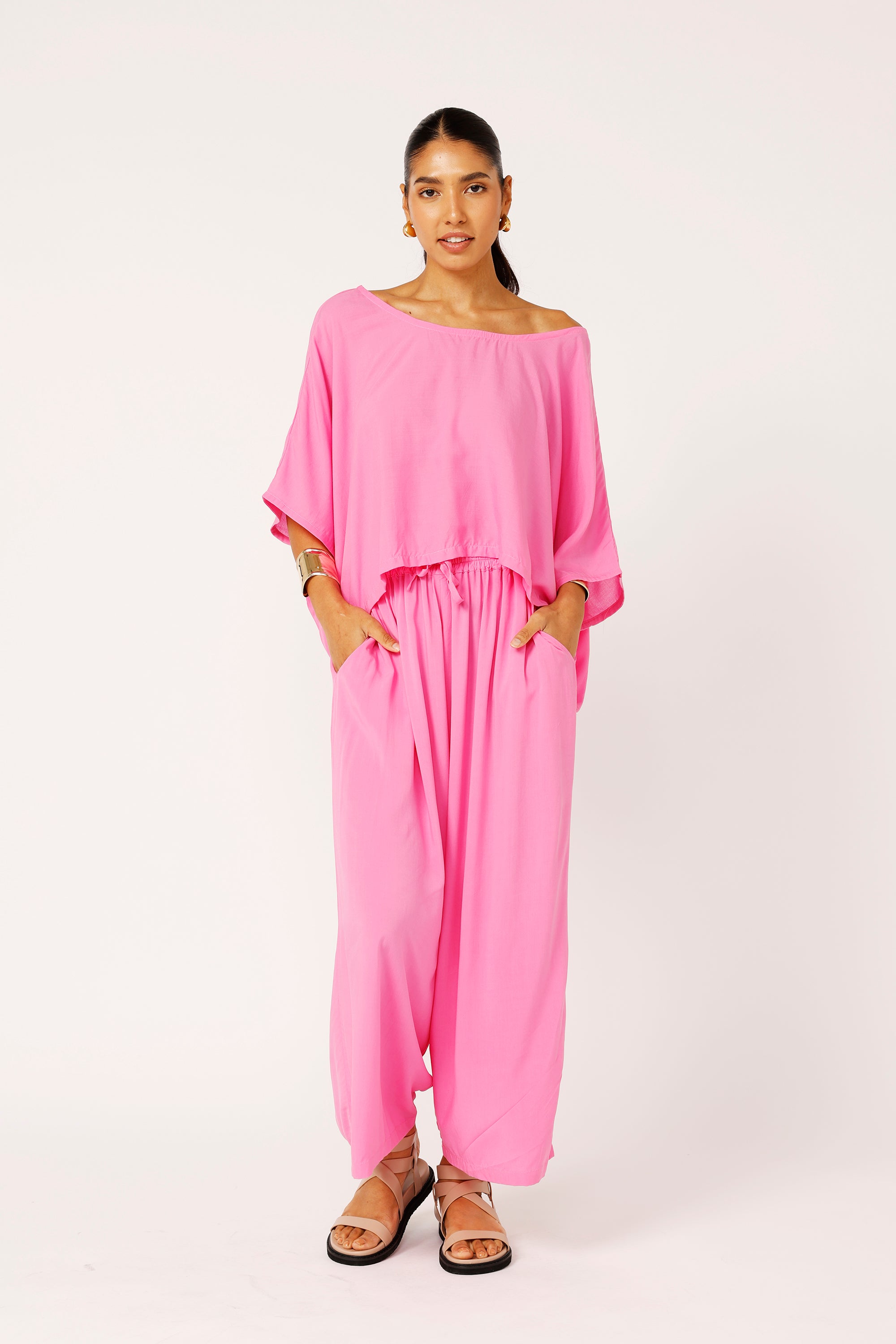 The Nat Top (Cropped) | Pink Flamingo - Saffron Road