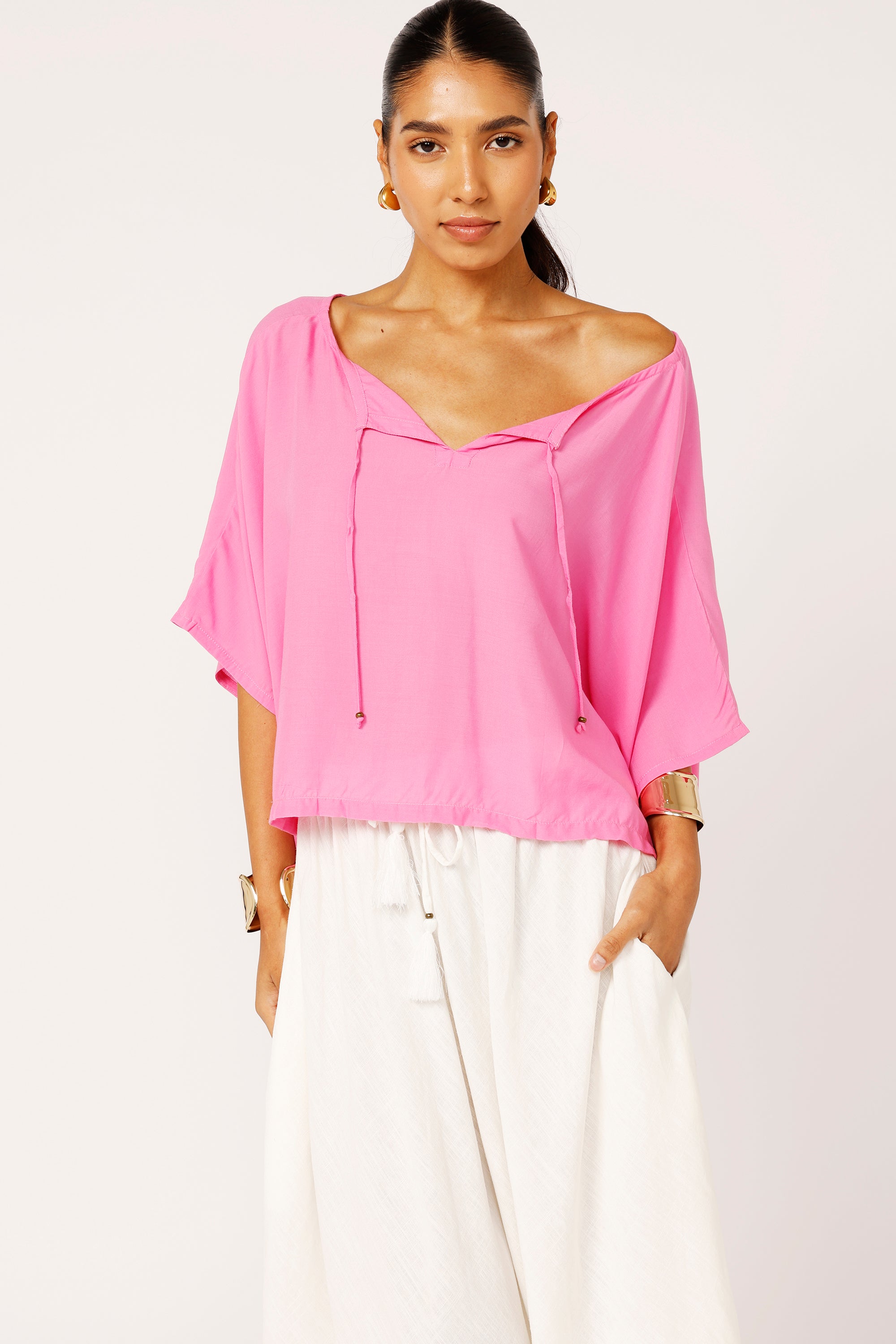 The Nat Top (Cropped) | Pink Flamingo - Saffron Road