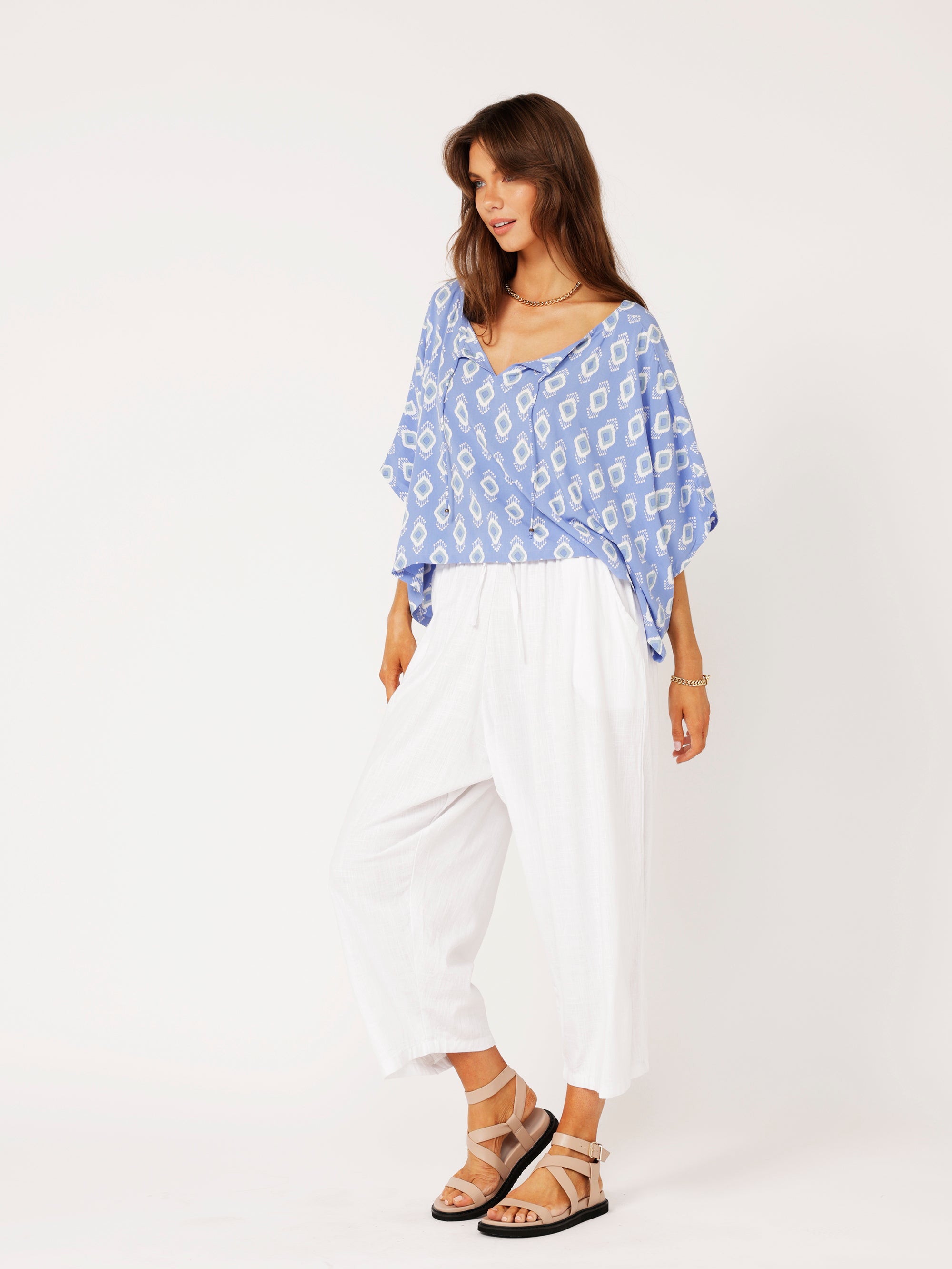 The Nat Top (Cropped) | All Eyes on You Blue - Saffron Road