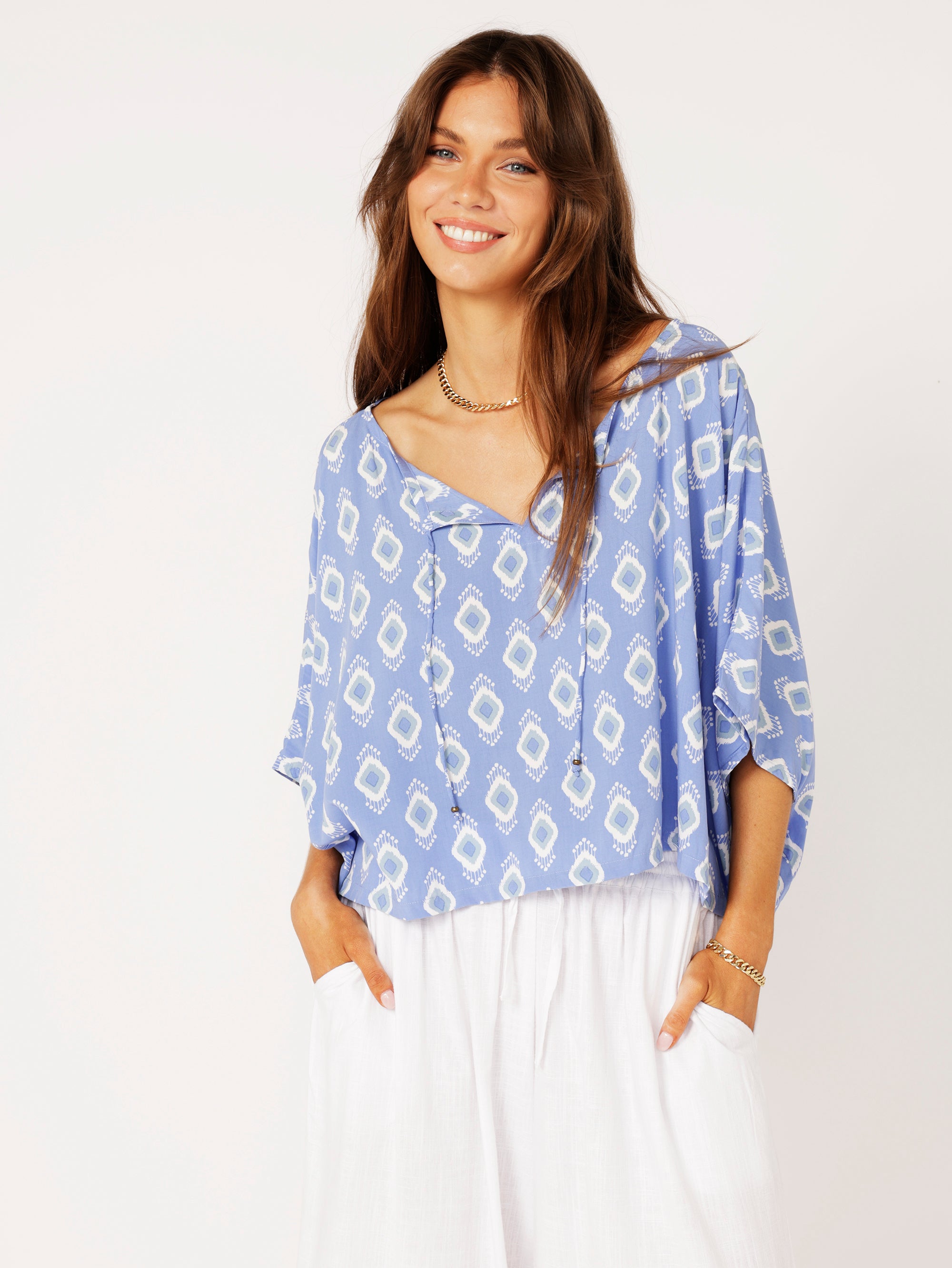 The Nat Top (Cropped) | All Eyes on You Blue - Saffron Road