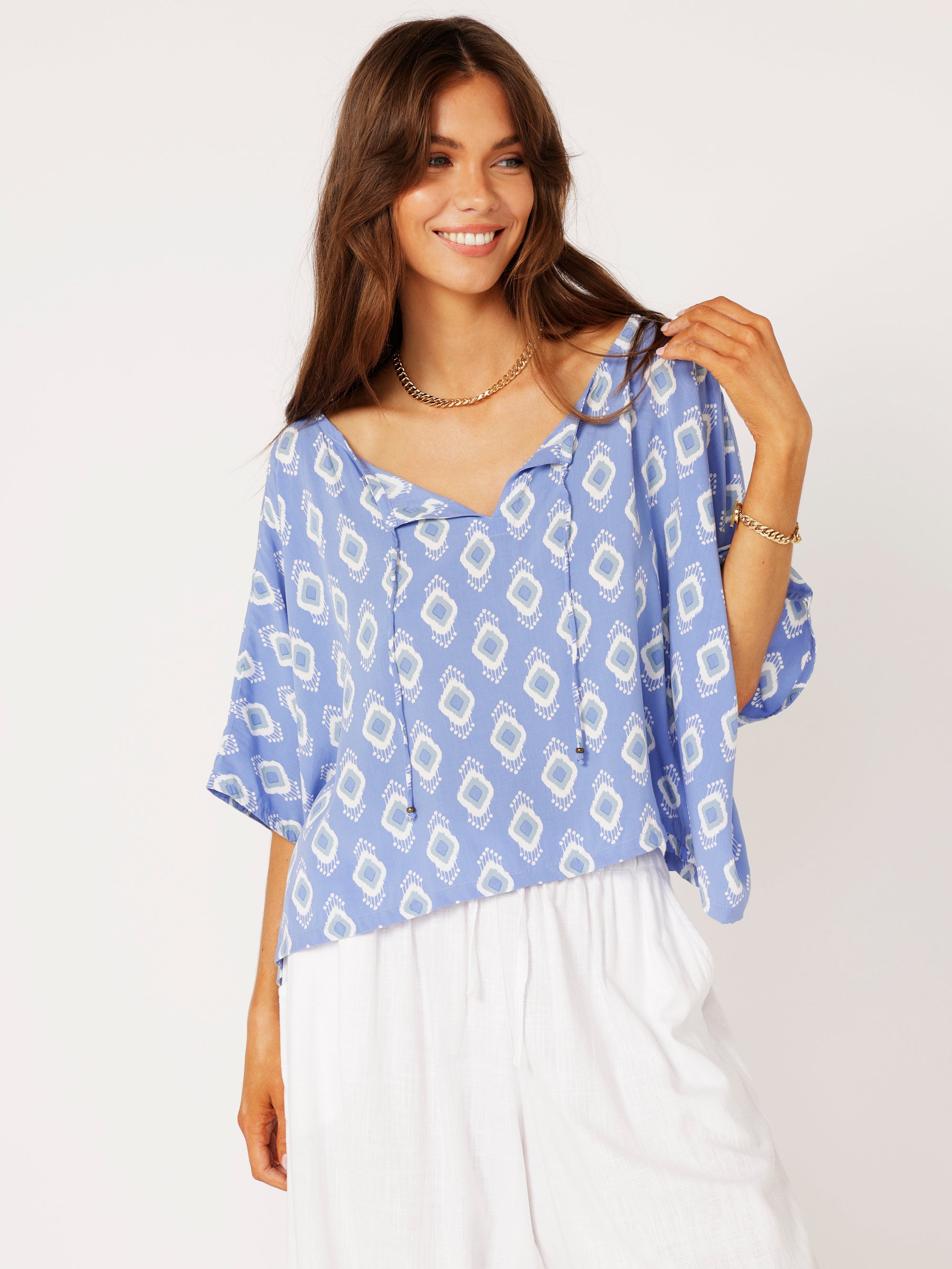 The Nat Top (Cropped) | All Eyes on You Blue - Saffron Road