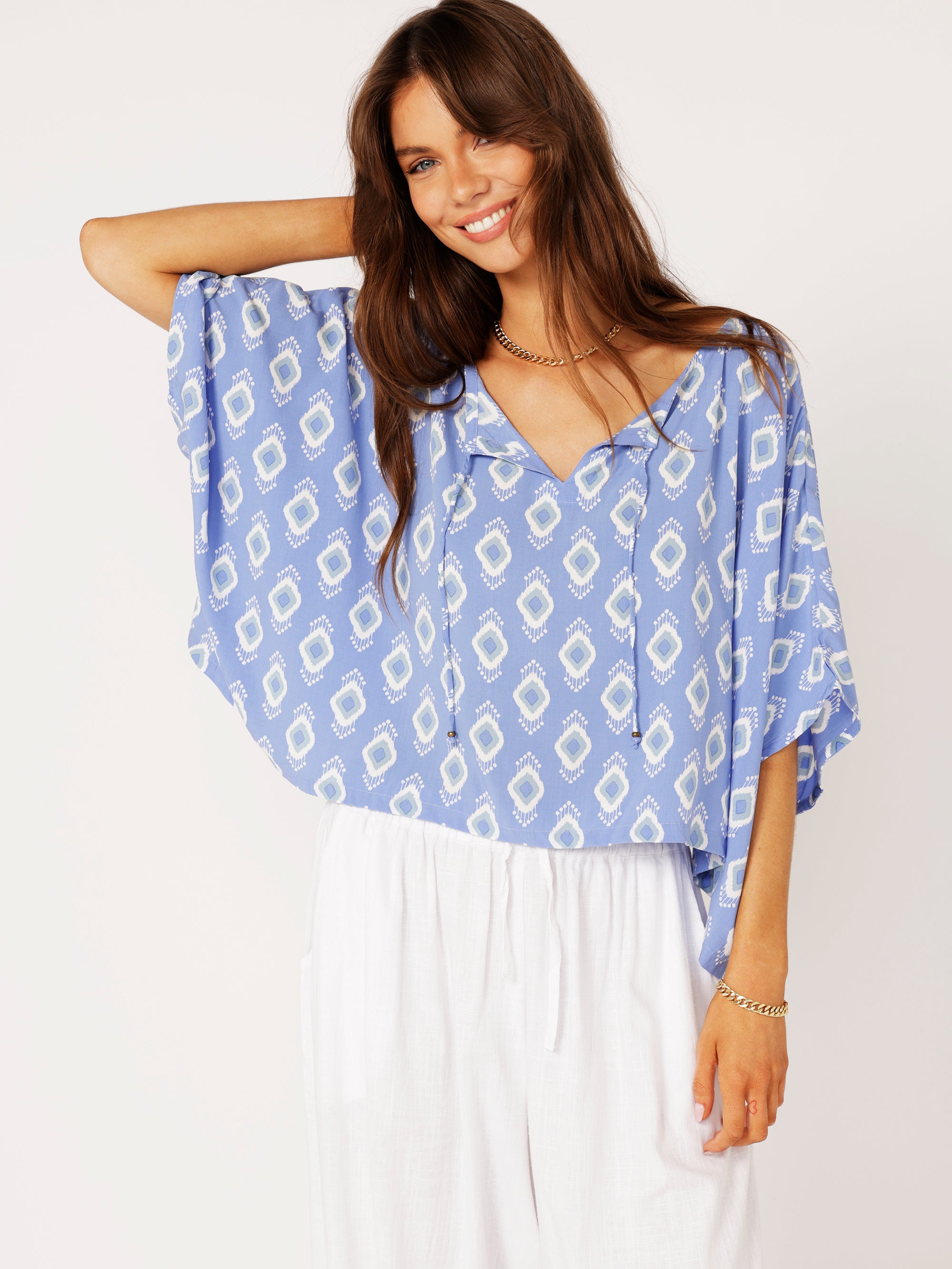 The Nat Top (Cropped) | All Eyes on You Blue - Saffron Road