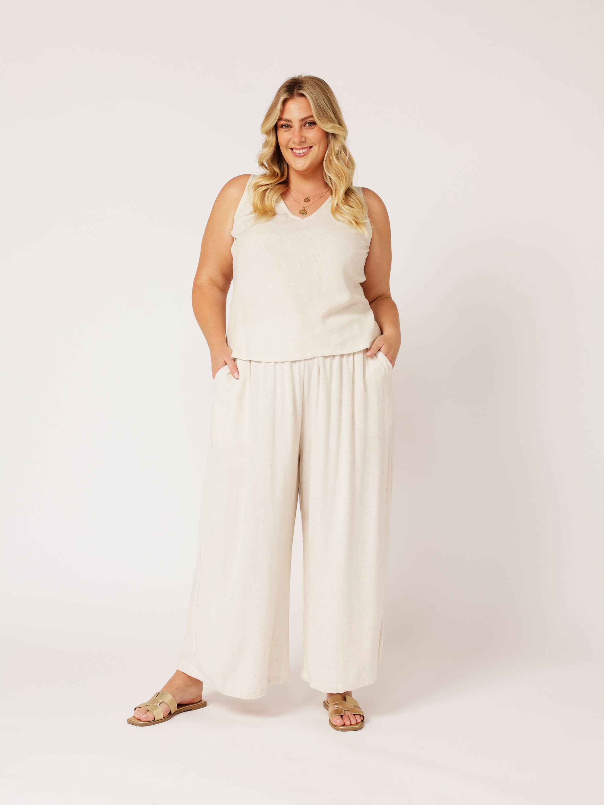 Viv Tank | Wheat | Linen Viscose - Saffron Road