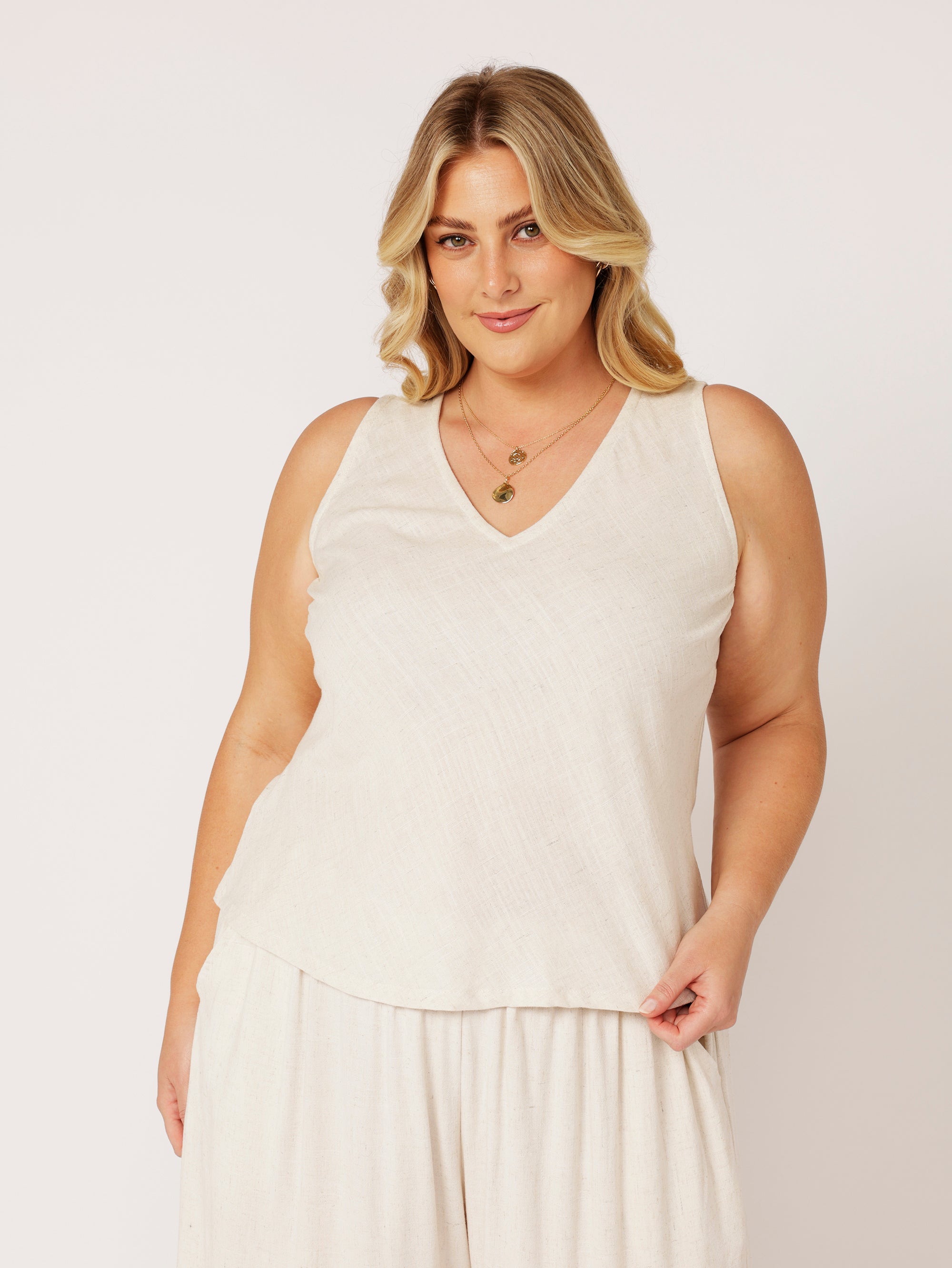 Viv Tank | Wheat | Linen Viscose - Saffron Road