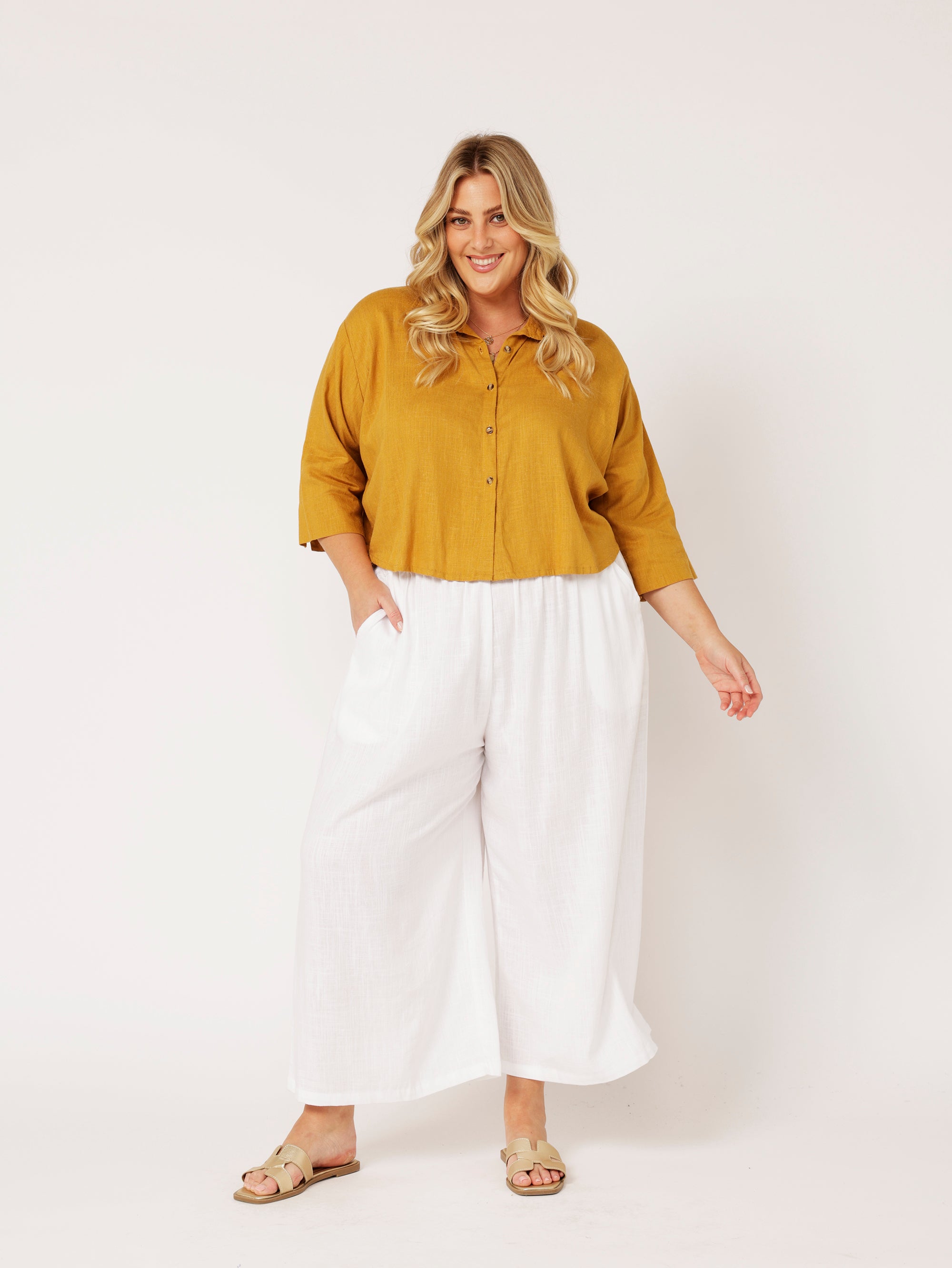 Mini Willow Shirt LS | Mustard | Linen Viscose - Saffron Road