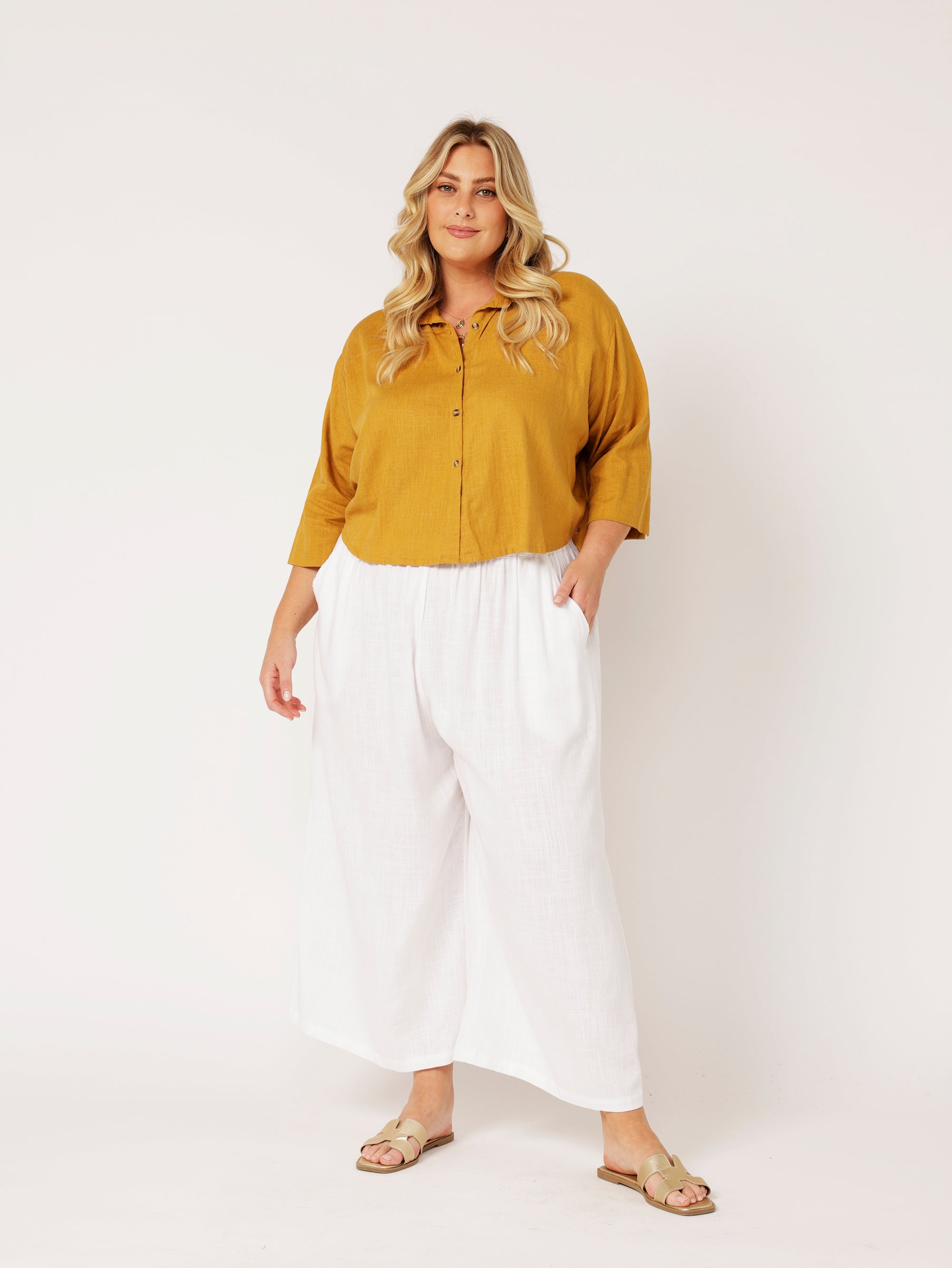 Mini Willow Shirt LS | Mustard | Linen Viscose - Saffron Road